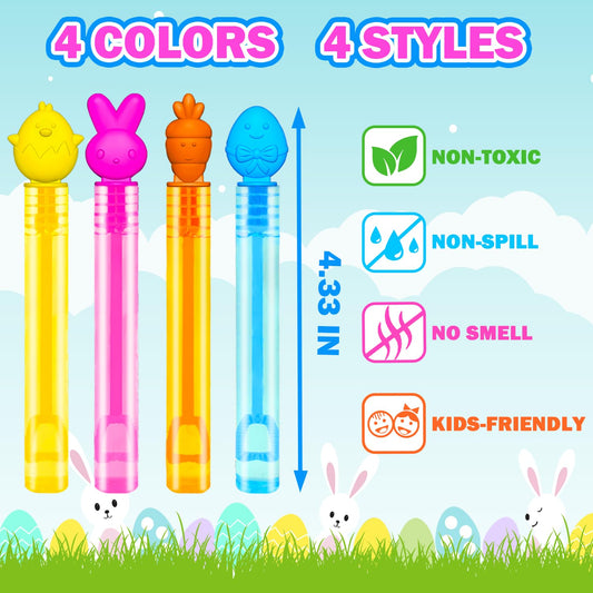Leetous 24 Pack Easter Mini Bubbles Wands – Non-Candy Easter Toys for Kids