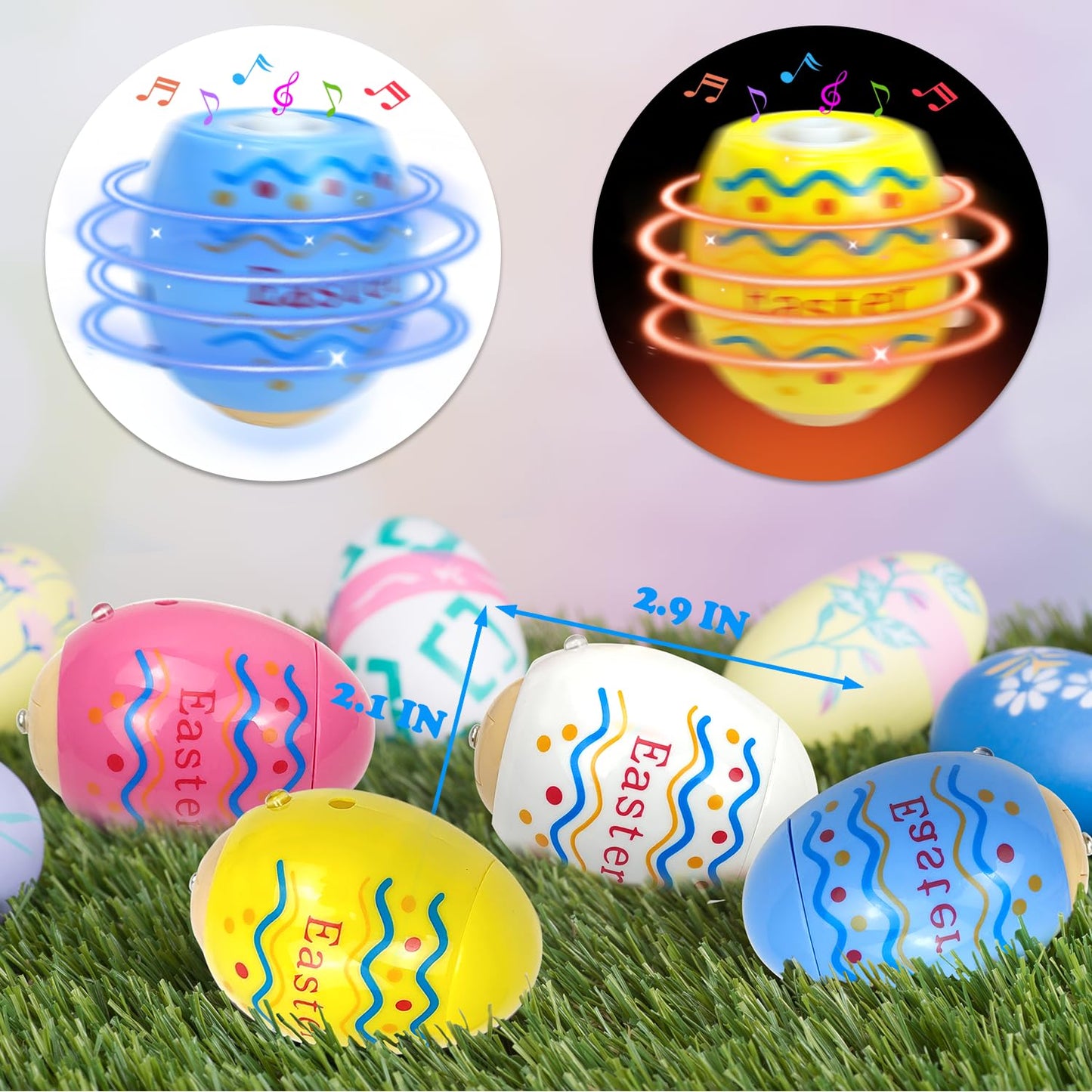 Leetous Light-Up Easter Spinning Tops — 8 Pack Party Favors & Basket Stuffers