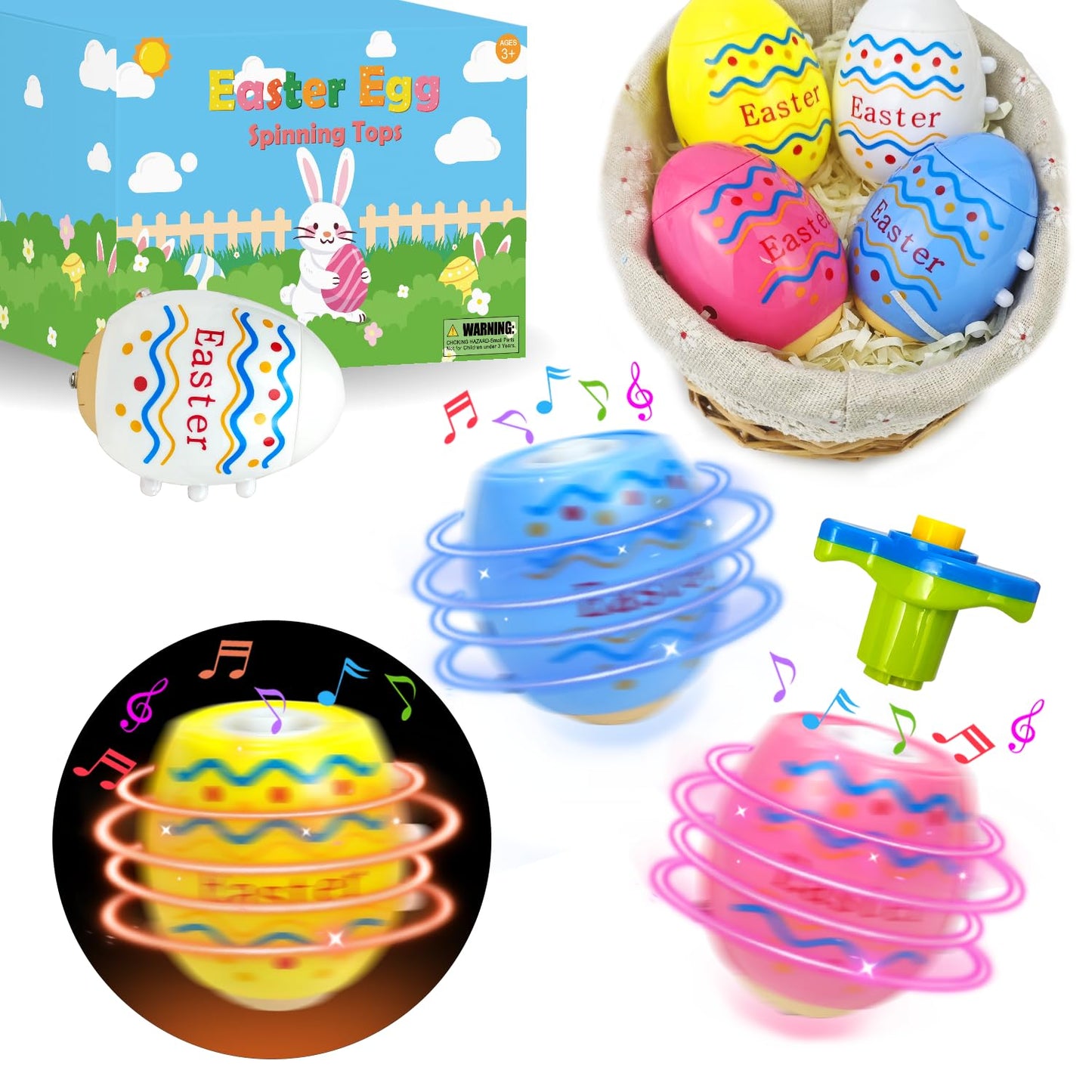 Leetous Light-Up Easter Spinning Tops — 8 Pack Party Favors & Basket Stuffers