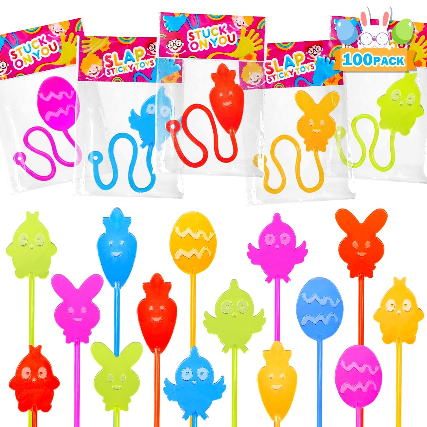 Leetous 100 Pack Easter Sticky Hands - Non-Candy Egg Hunt Fillers