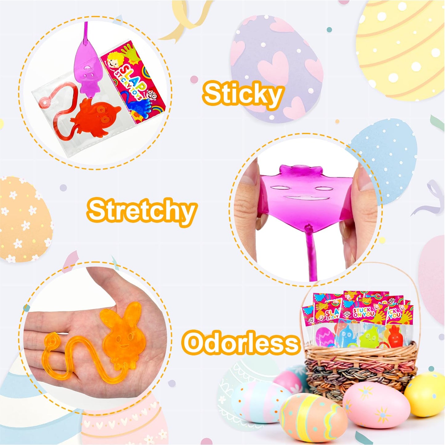 Leetous 100 Pack Easter Sticky Hands - Non-Candy Egg Hunt Fillers