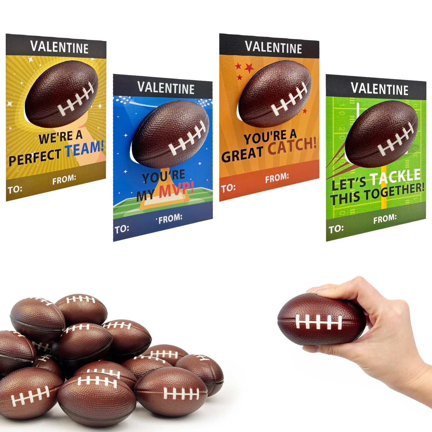 Leetous Football Valentines — 24-Pack Mini Foam Balls with Exchange Cards for Class
