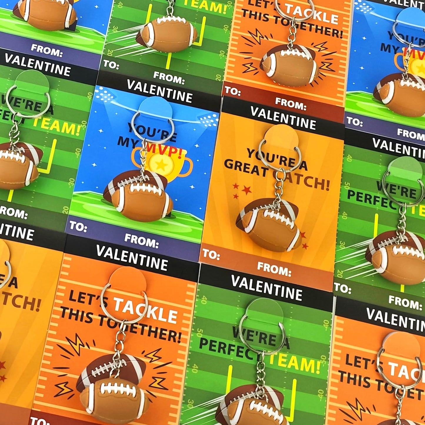 Leetous Football Valentines Day Cards Gifts — 28-Pack PVC Keychains with Exchange Cards for Kids