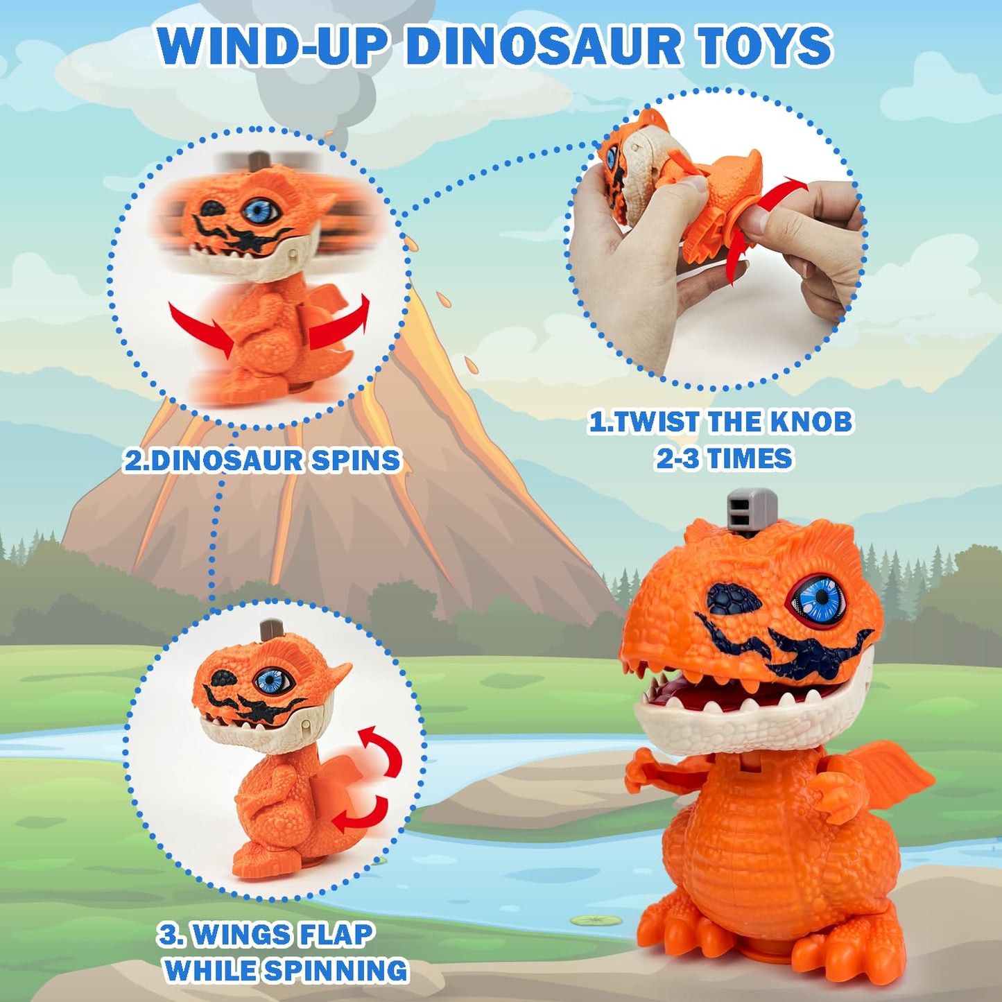 Leetous Dinosaur Toys 4-Pack – Wind-Up Spin & Flap STEM Gifts for Kids 3-8
