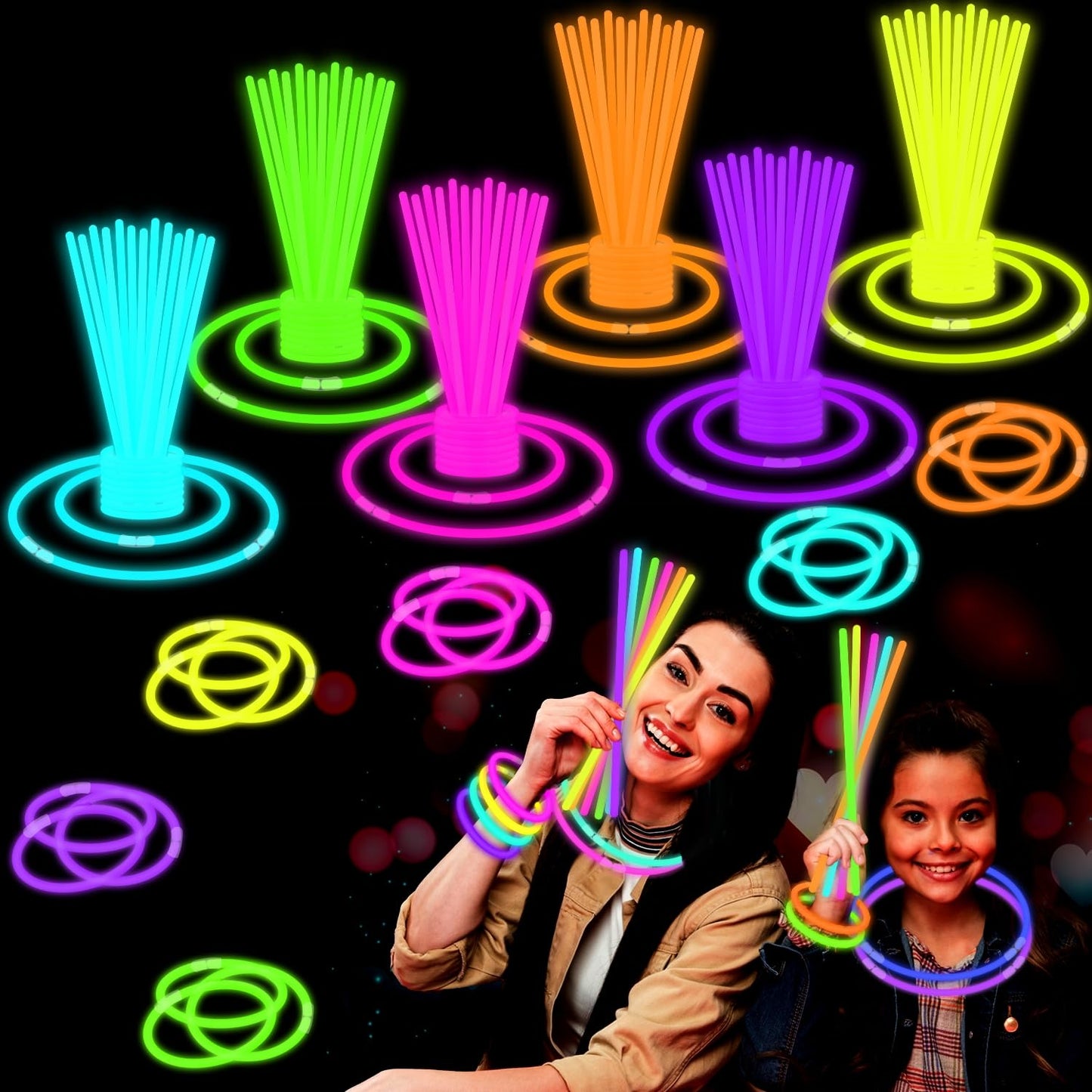 Leetous Glow Sticks Party Pack – 50 Count, 8in Neon Light Up Bracelets & Necklaces