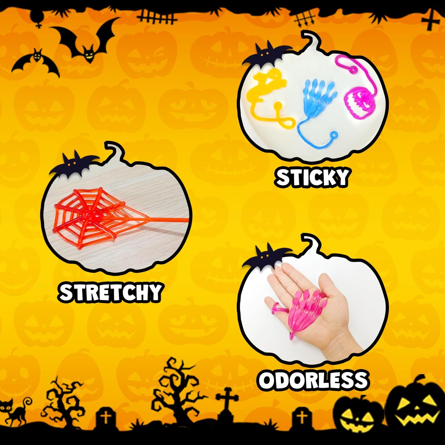 Leetous 100-Pack Halloween Sticky Hands — Non-Candy Bulk Party Favors for Kids