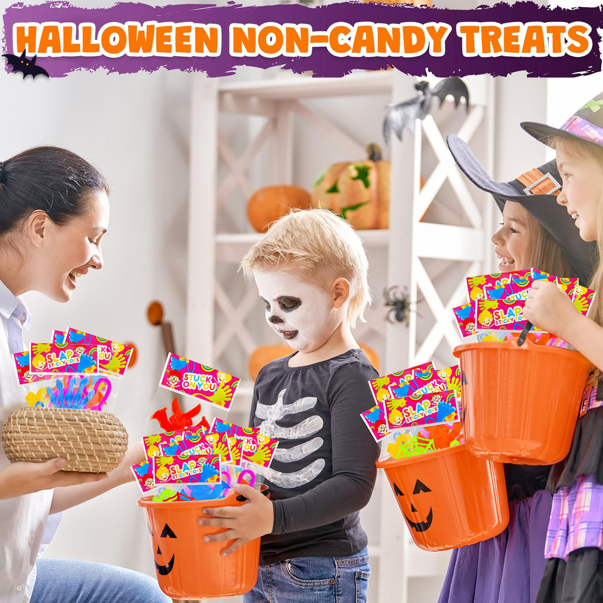 Leetous 100-Pack Halloween Sticky Hands — Non-Candy Bulk Party Favors for Kids