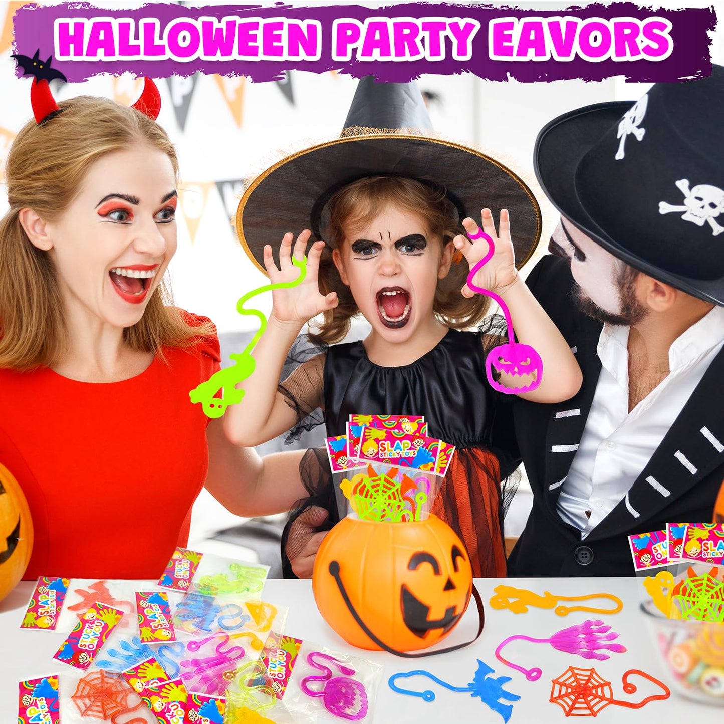 Leetous 100-Pack Halloween Sticky Hands — Non-Candy Bulk Party Favors for Kids
