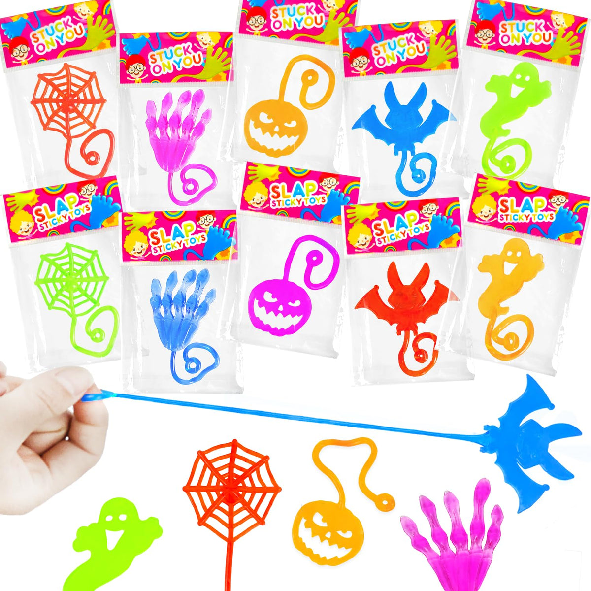 Leetous 100-Pack Halloween Sticky Hands — Non-Candy Bulk Party Favors for Kids