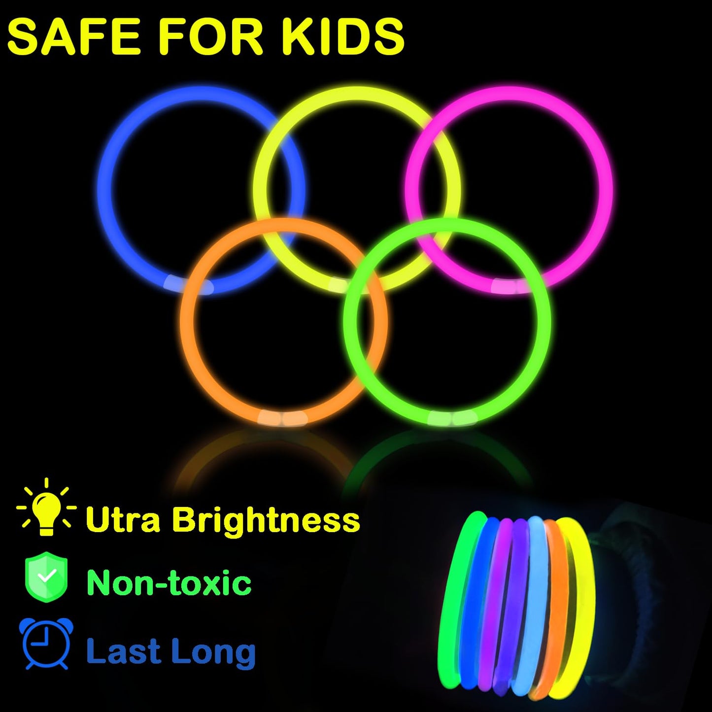 Leetous Glow Sticks Party Pack – 50 Count, 8in Neon Light Up Bracelets & Necklaces
