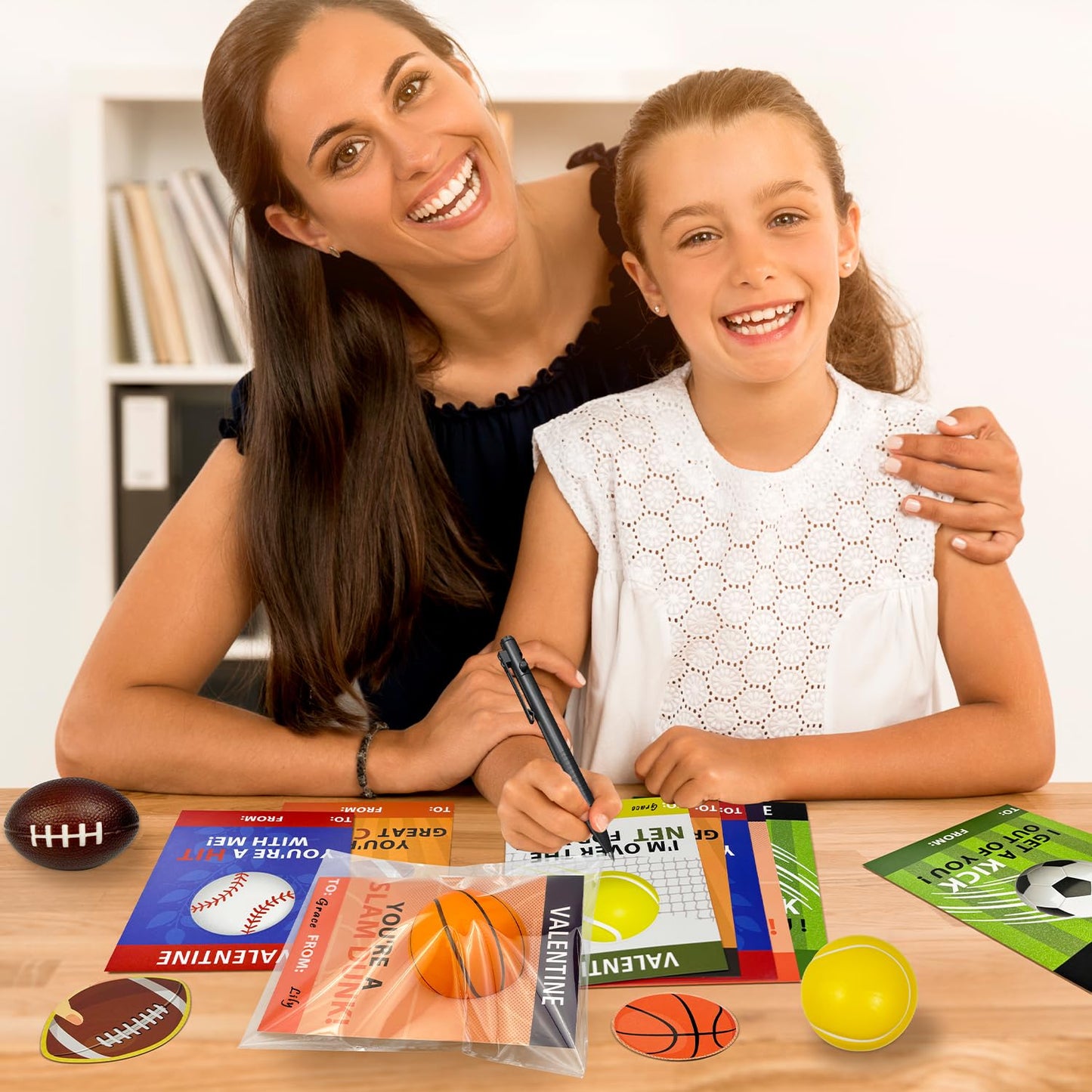 Leetous Sports Valentines Cards & 24-Pack Mini Foam Balls for Kids