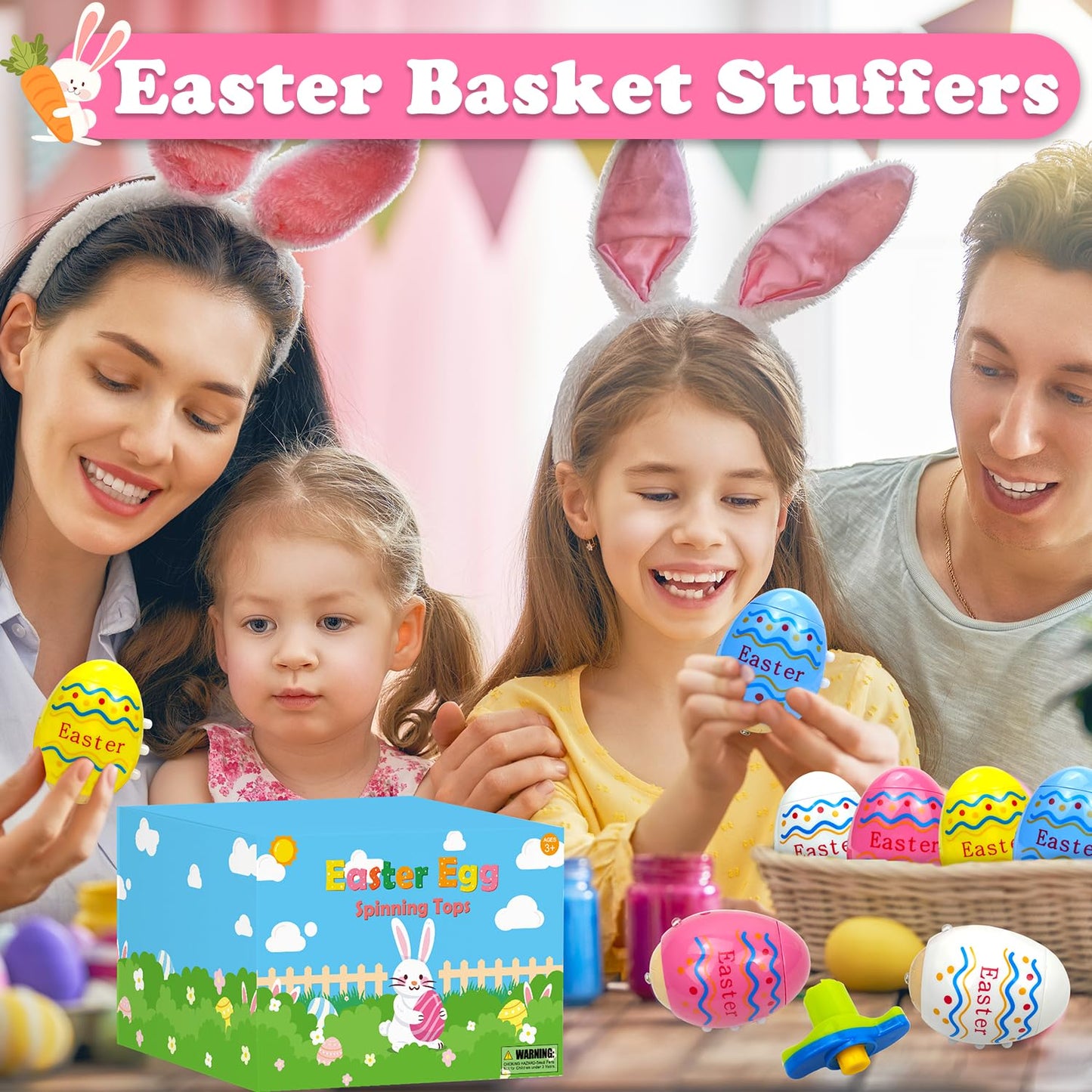Leetous Light-Up Easter Spinning Tops — 8 Pack Party Favors & Basket Stuffers