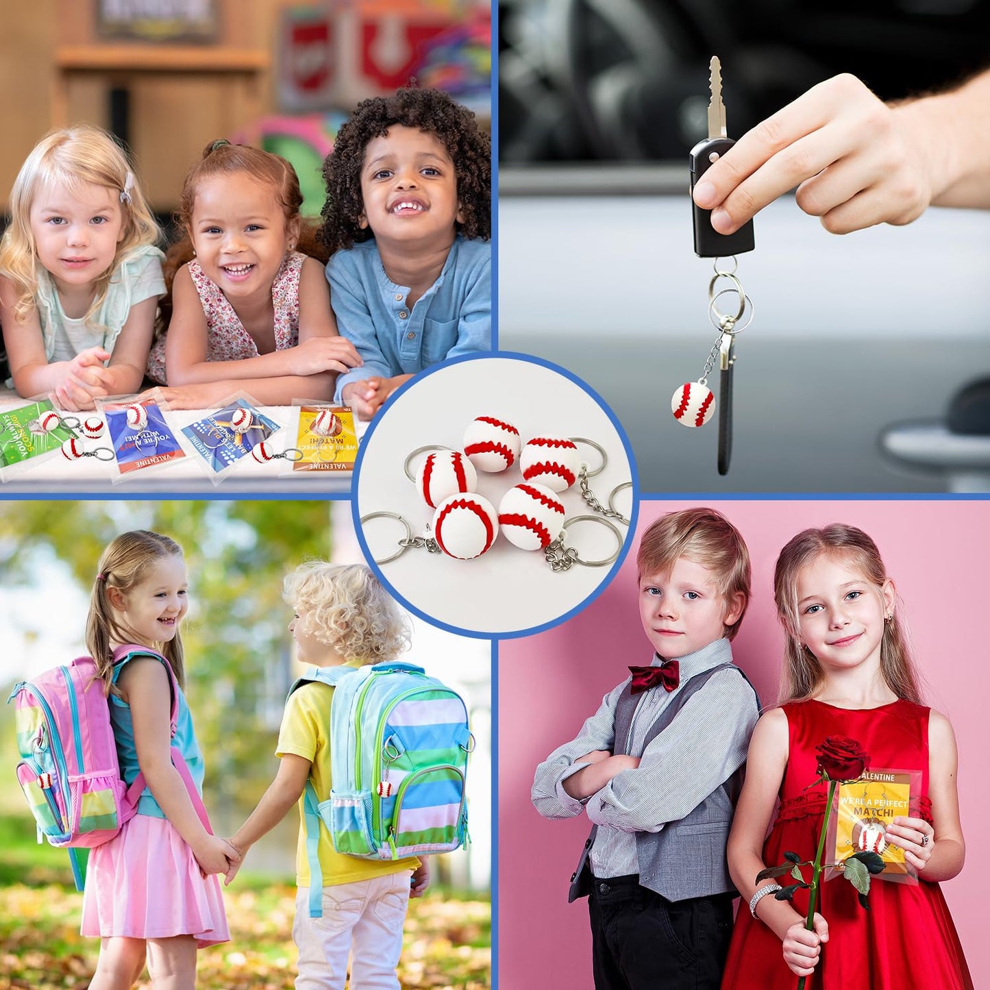 Leetous Baseball Valentines Day Cards & PVC Keychains – 28 Pack for Kids