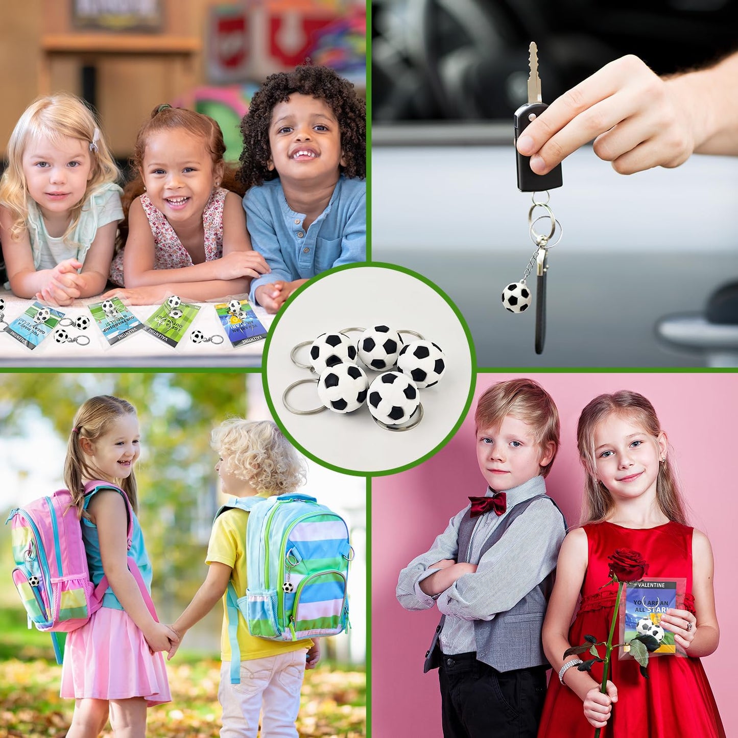 Leetous Soccer Valentines Day Cards & Keychains — 28 Pack for Kids