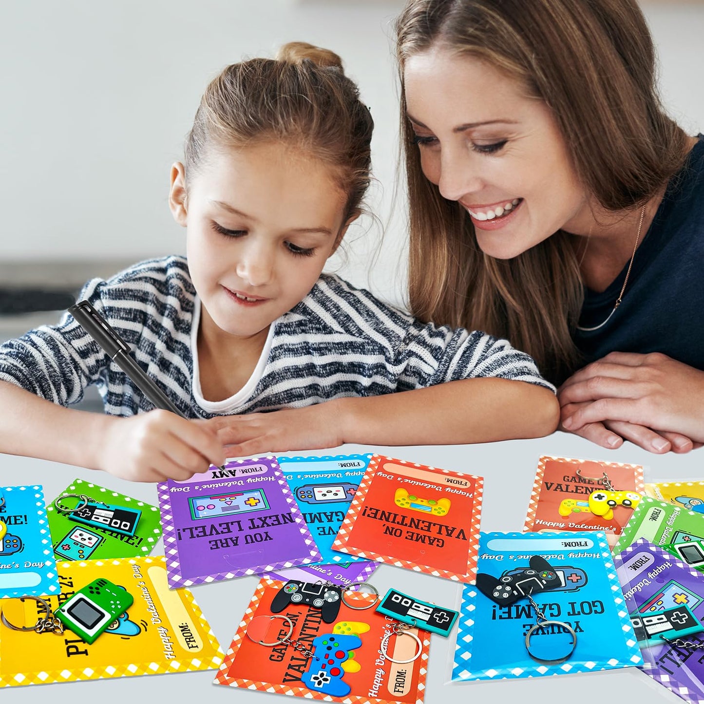 Leetous Bulk Valentines Day Cards & Video Game Keychains — 48-Pack for Classroom Exchanges