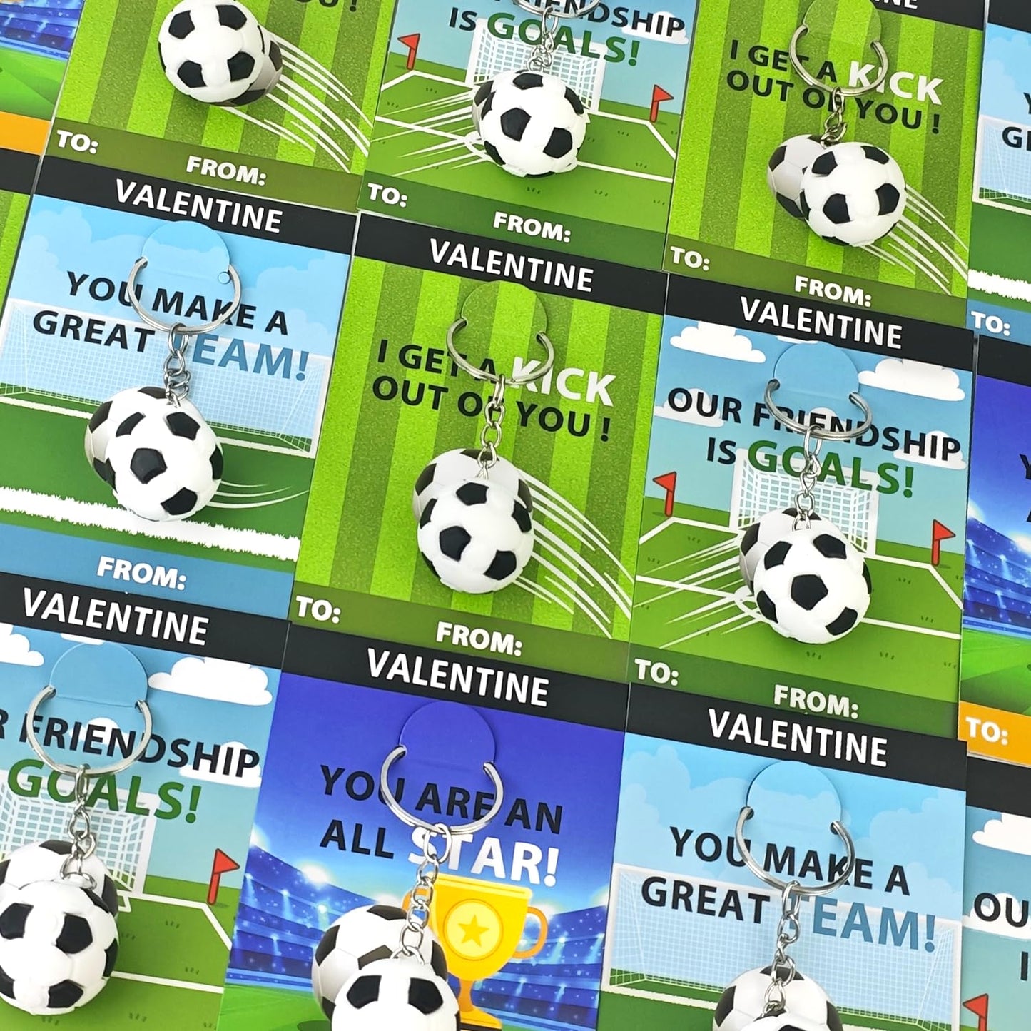 Leetous Soccer Valentines Day Cards & Keychains — 28 Pack for Kids