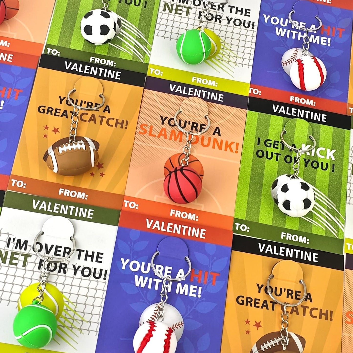 Leetous 28-Pack Sports Valentines Keychains with Exchange Cards – Classroom Gifts for Kids