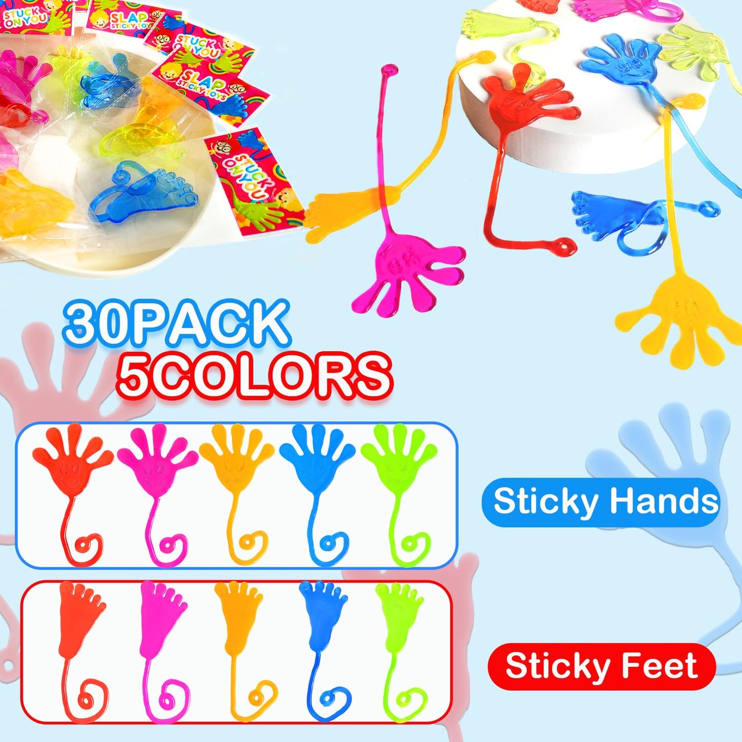 Leetous 30-Pack Sticky Hands & Feet - Non-Candy Party Favors & Classroom Prizes