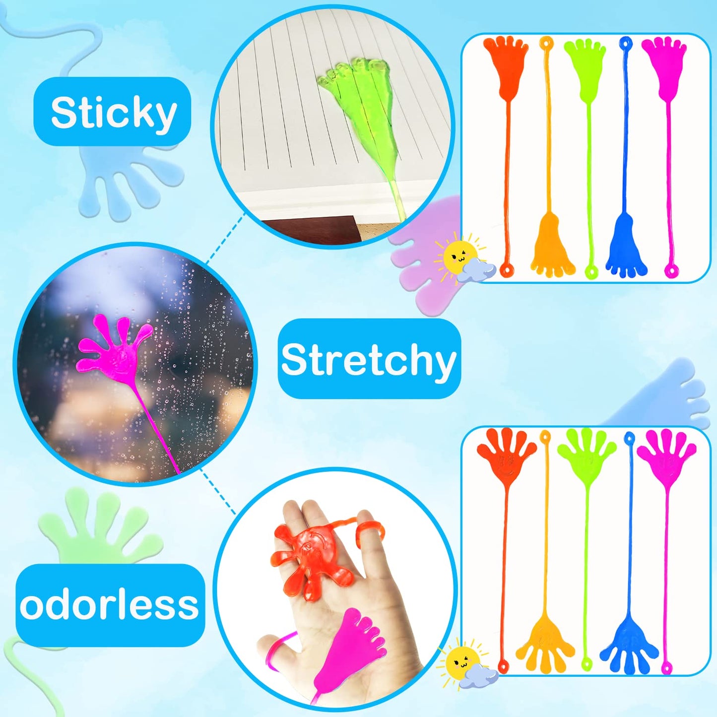 Leetous Large Sticky Hands & Feet Party Favors – 20 Pack, Non-Toxic Vinyl Toys for Kids