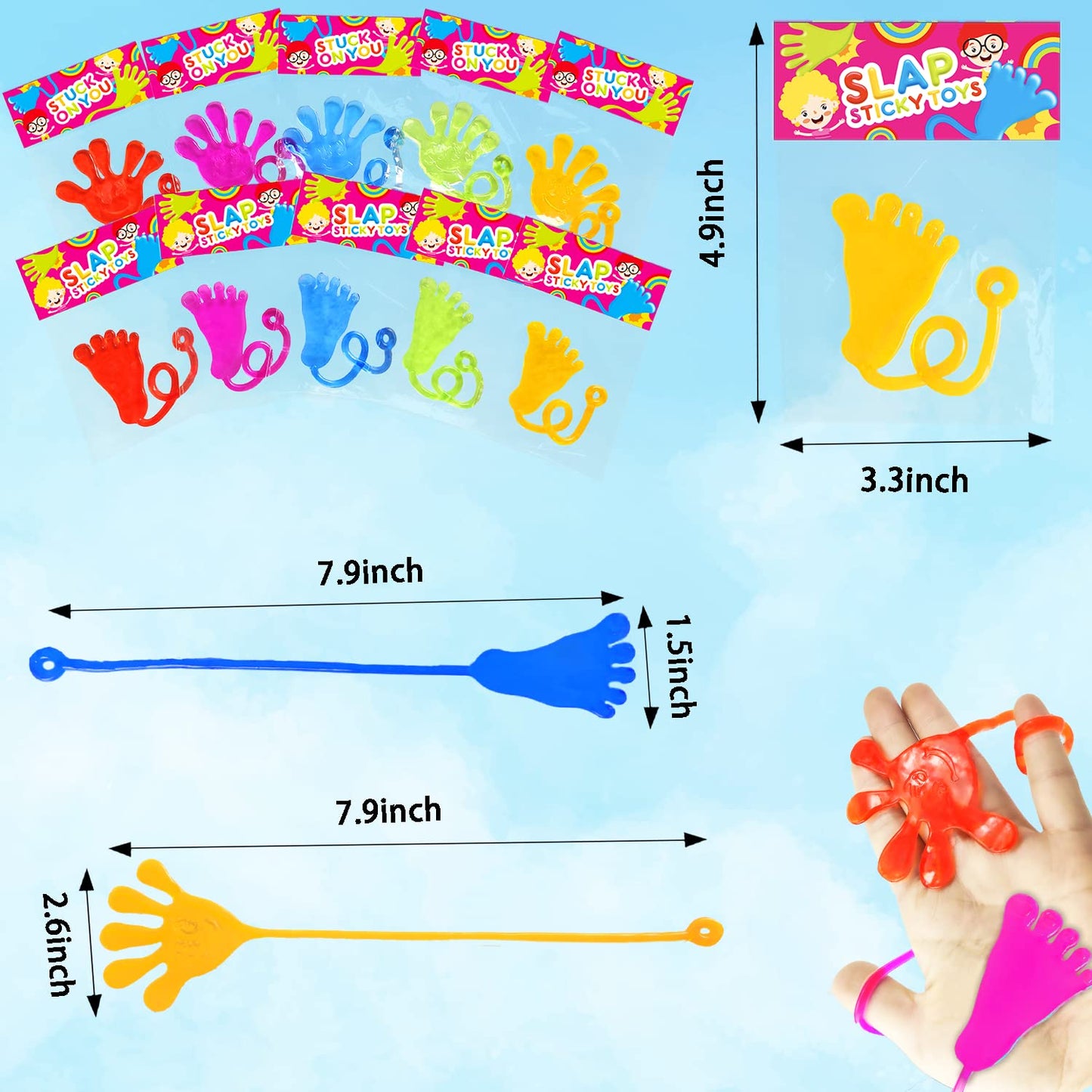 Leetous Large Sticky Hands & Feet Party Favors – 20 Pack, Non-Toxic Vinyl Toys for Kids