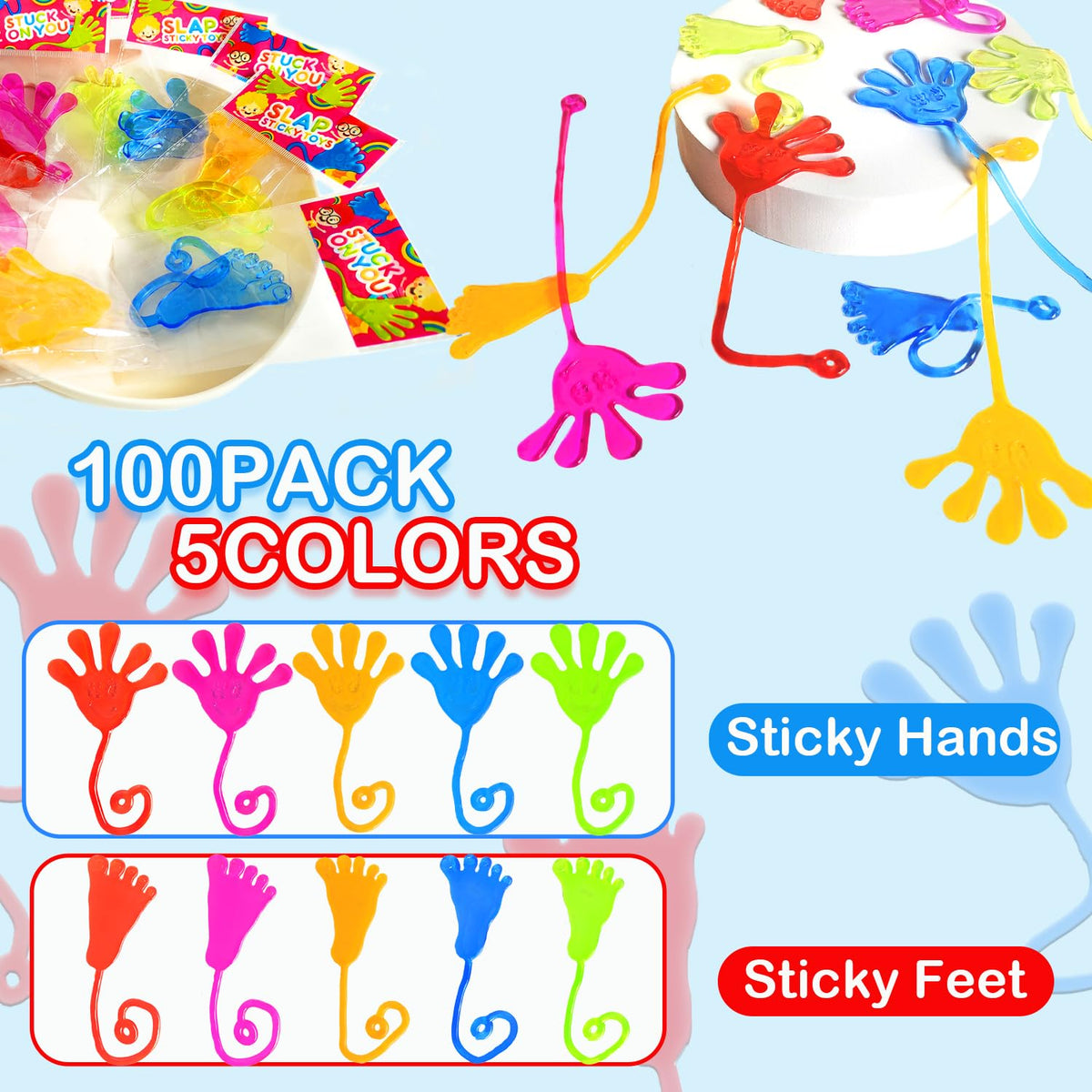 Leetous Large Sticky Hands & Feet – 100 PCS Bulk Party Favors for Kids, Classroom Prizes & Holiday Goody Bags