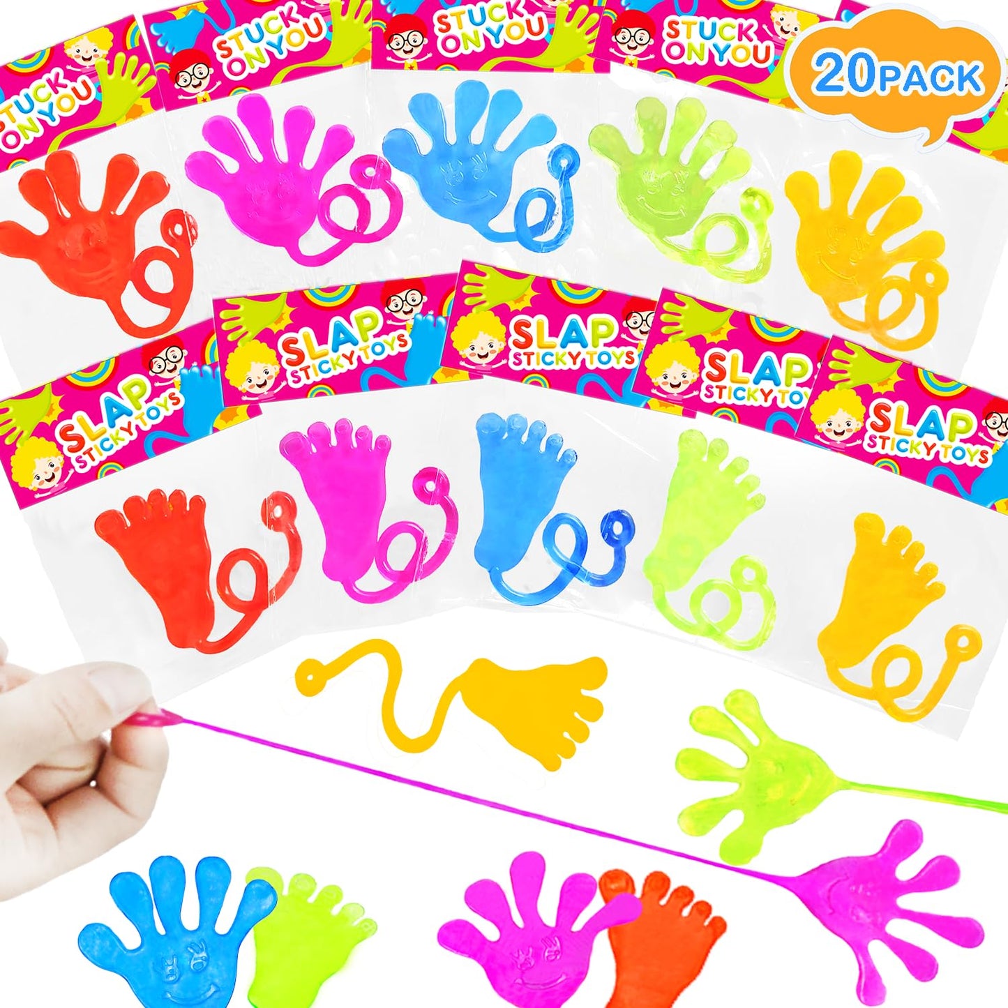 Leetous Large Sticky Hands & Feet Party Favors – 20 Pack, Non-Toxic Vinyl Toys for Kids