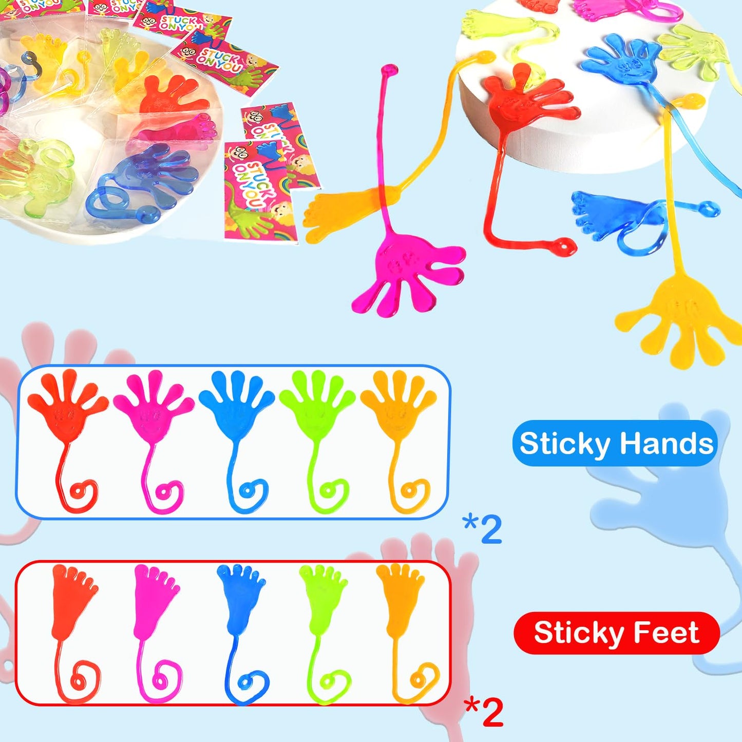 Leetous Large Sticky Hands & Feet Party Favors – 20 Pack, Non-Toxic Vinyl Toys for Kids