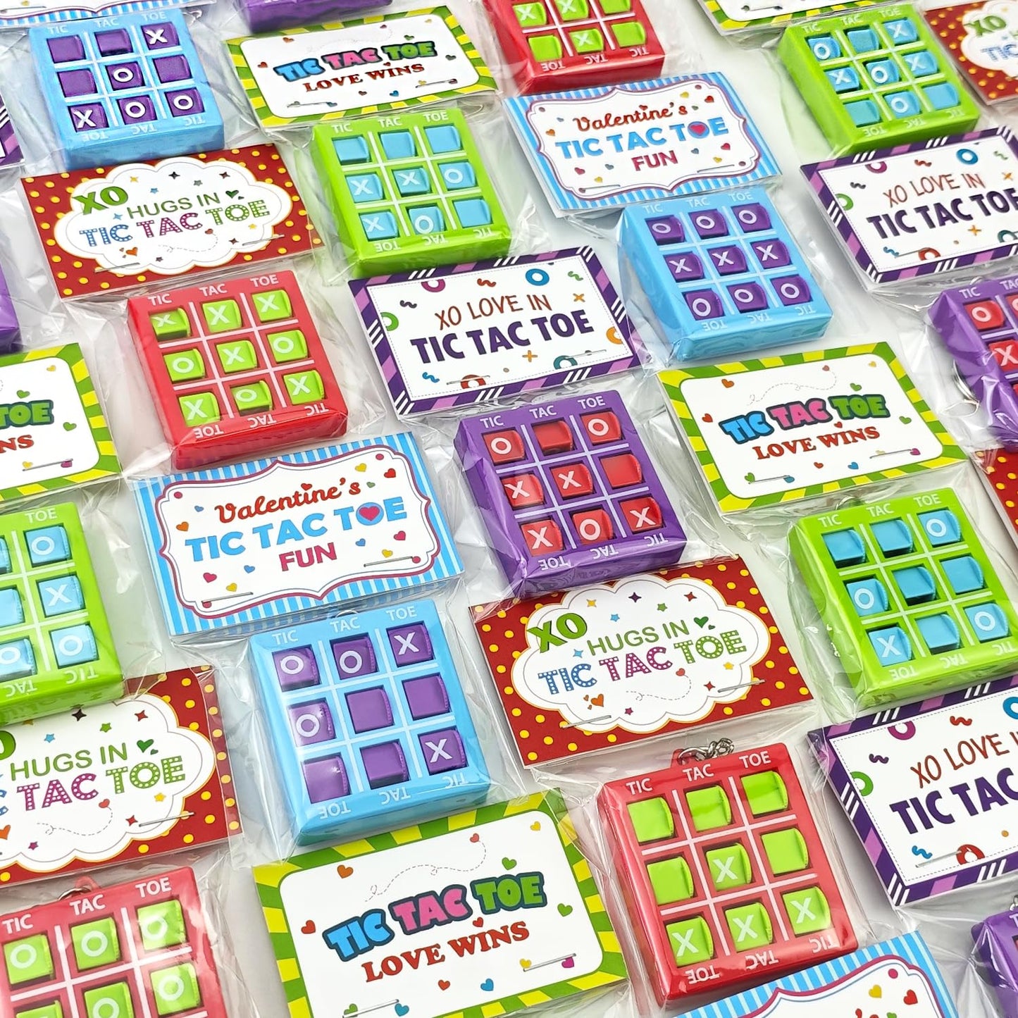 Leetous Valentines Day Tic-Tac-Toe Keychains & Cards — 28 Pack for Classroom Exchanges
