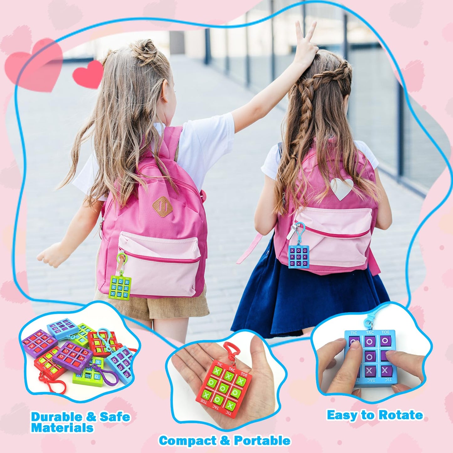Leetous Valentines Tic Tac Toe Keychain Set | 28 PCS with Gift Cards – Classroom Prizes & Party Favors