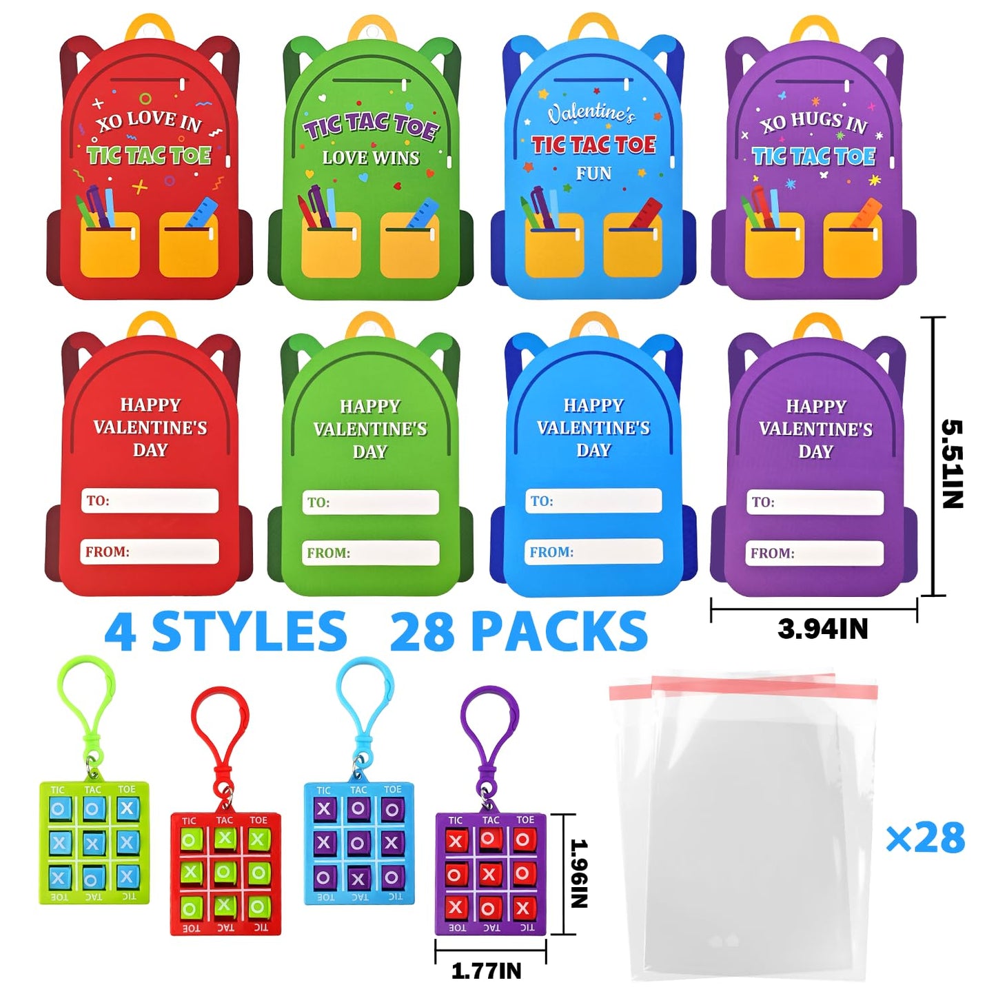 Leetous Valentines Tic Tac Toe Keychain Set | 28 PCS with Gift Cards – Classroom Prizes & Party Favors