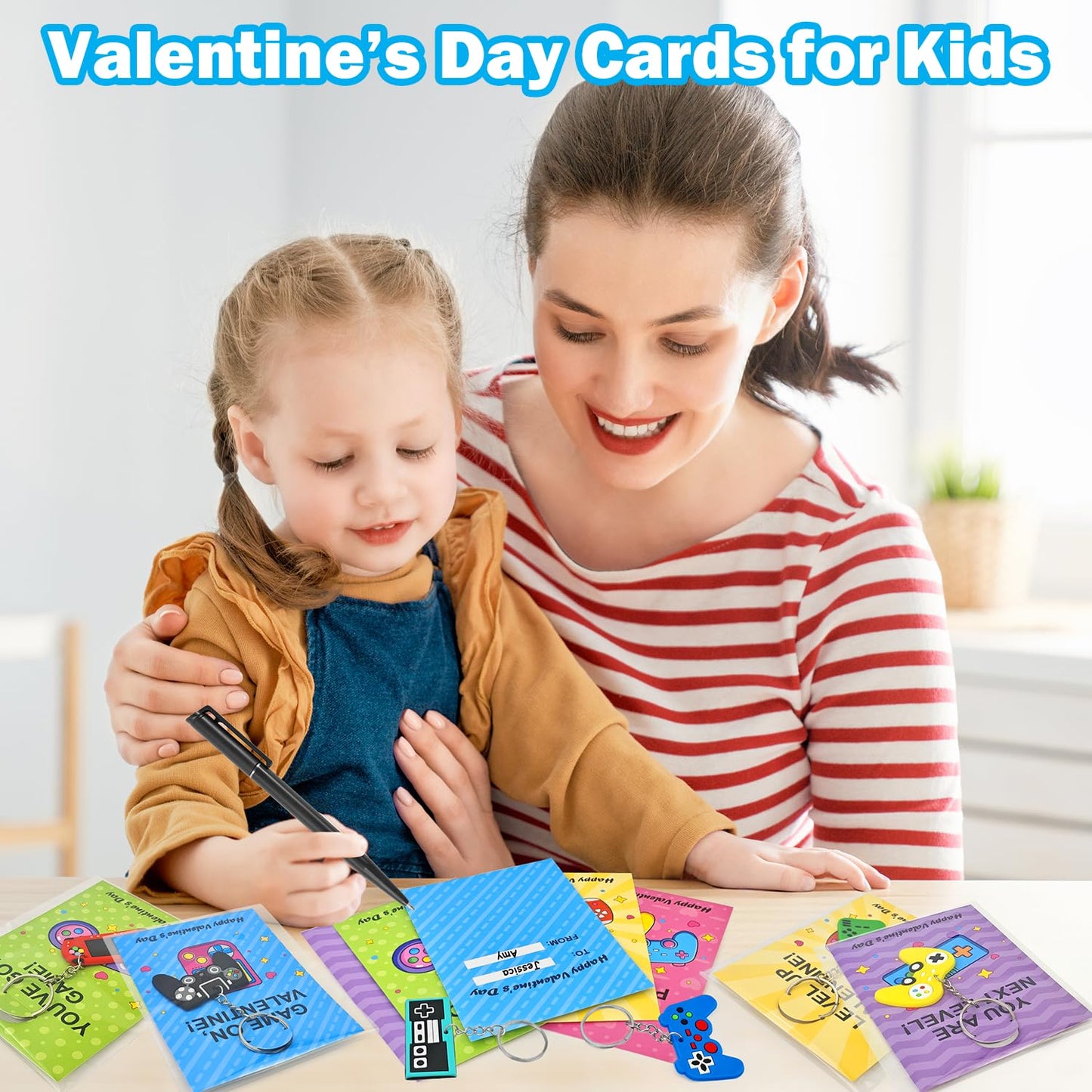Leetous Bulk Valentines Gifts for Kids – 48 Video Game Keychains & Cards