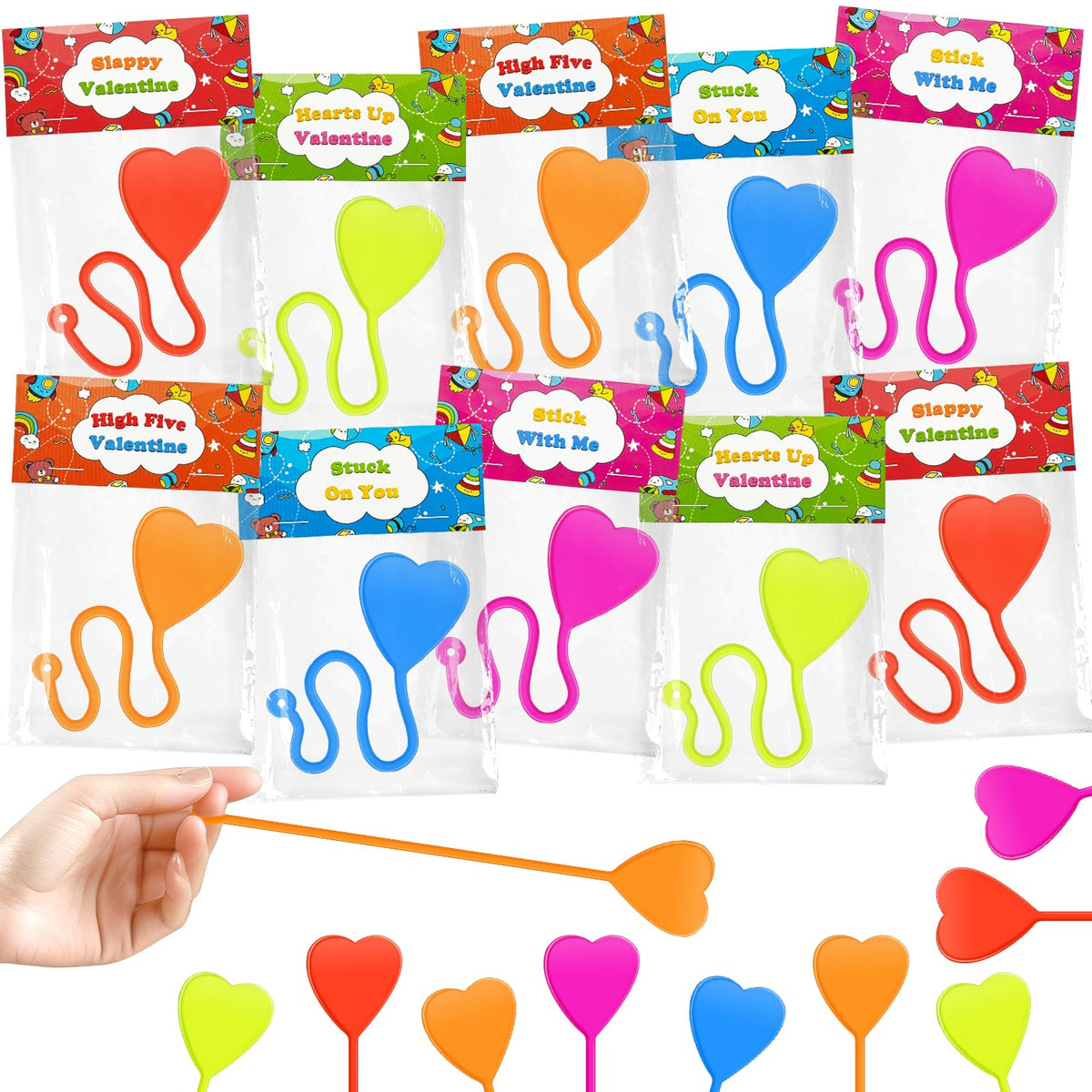 Leetous Non Candy Valentines Gifts for Kids — 28-Pack Classroom Exchange Cards with Heart Sticky Hands