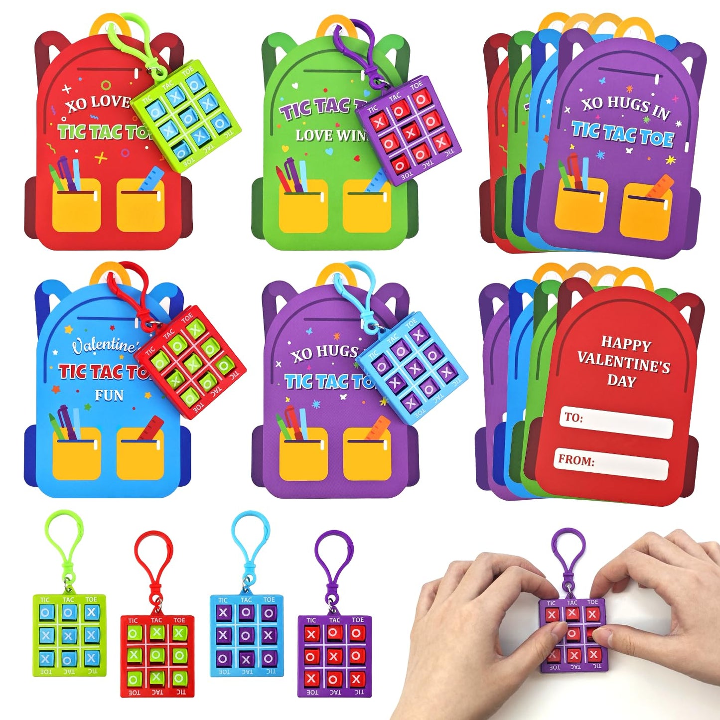 Leetous Valentines Tic Tac Toe Keychain Set | 28 PCS with Gift Cards – Classroom Prizes & Party Favors
