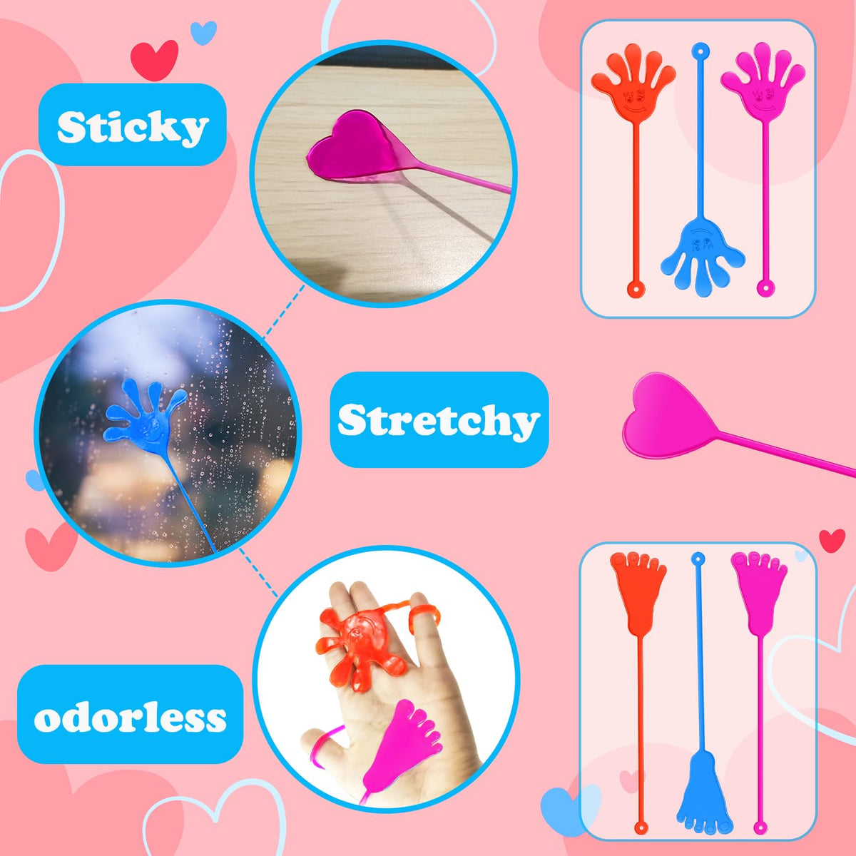 Leetous Valentines Day Gifts for Kids – 28-Pack Sticky Hands, Feet & Hearts with Class Exchange Cards