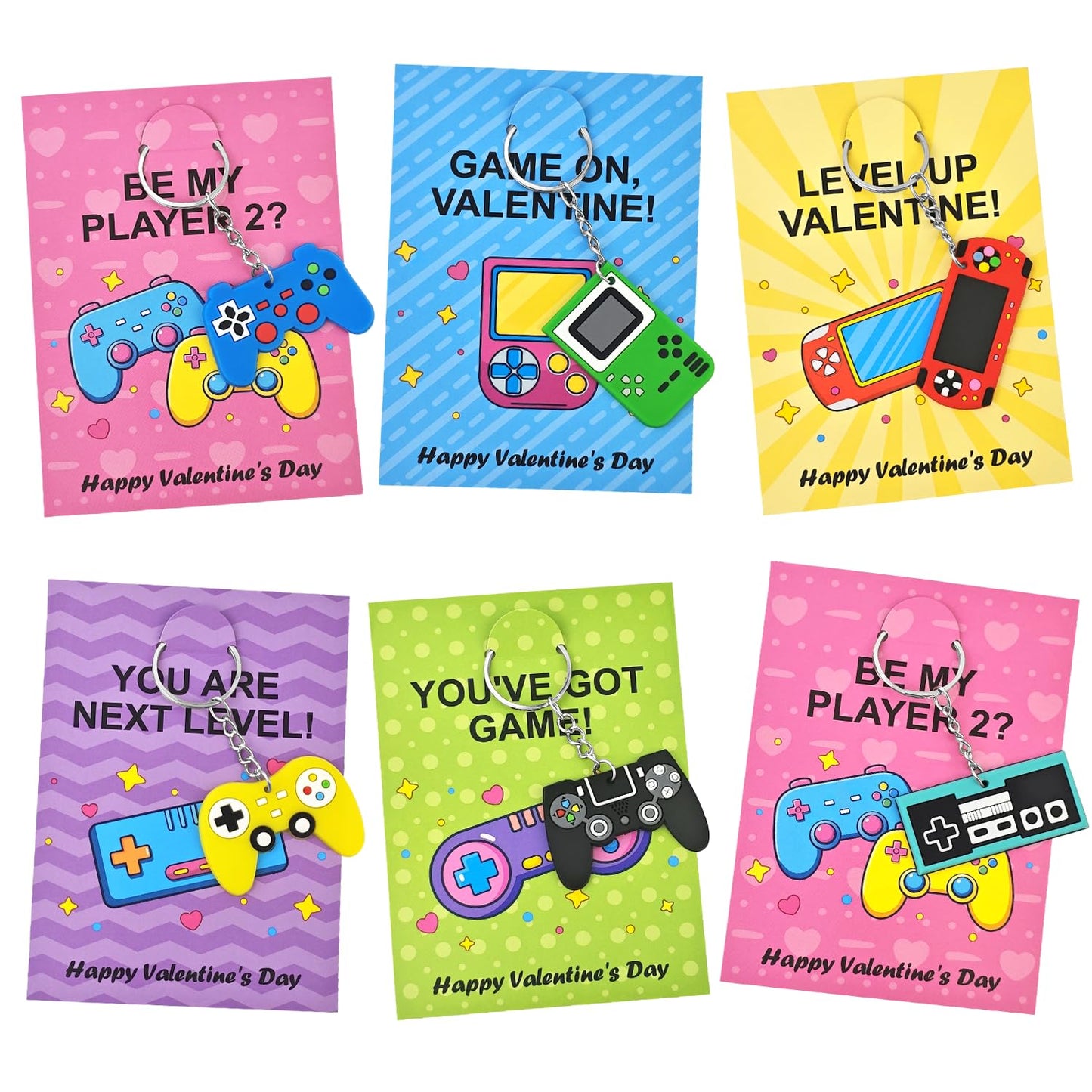 Leetous Bulk Valentines Gifts for Kids – 48 Video Game Keychains & Cards