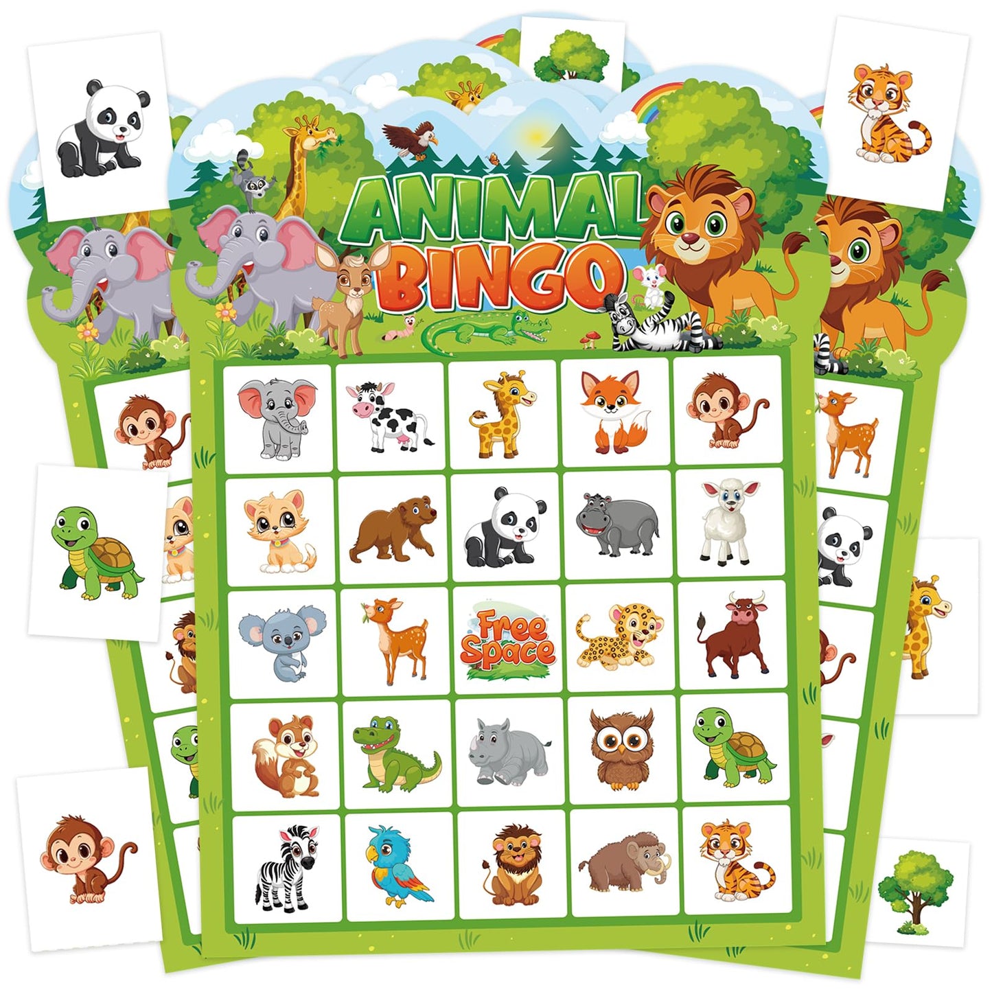 Leezead Animal Bingo Game — 24-Player Jungle Safari Cards for Parties, Classroom & Family Fun