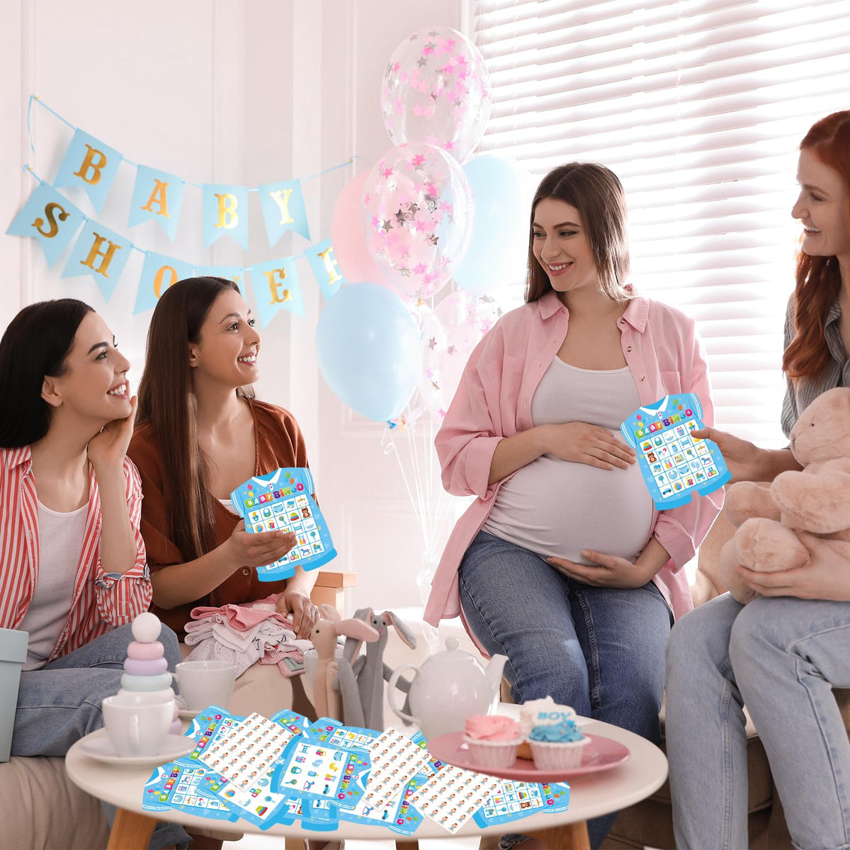 Leezead Baby Shower Bingo Game for Adults – 24 Players, Newborn Cards & Chips