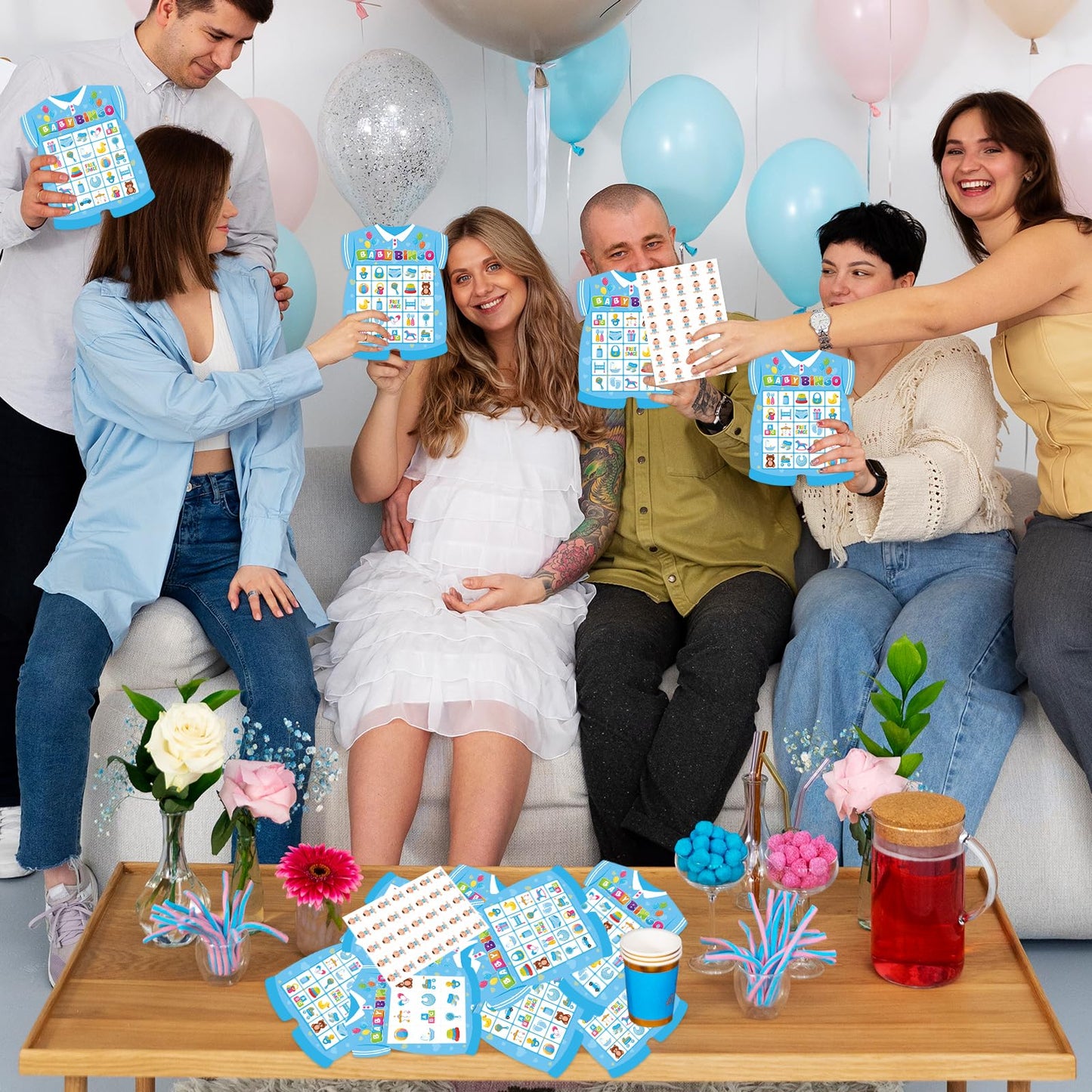 Leezead Baby Shower Bingo Game for Adults – 24 Players, Newborn Cards & Chips