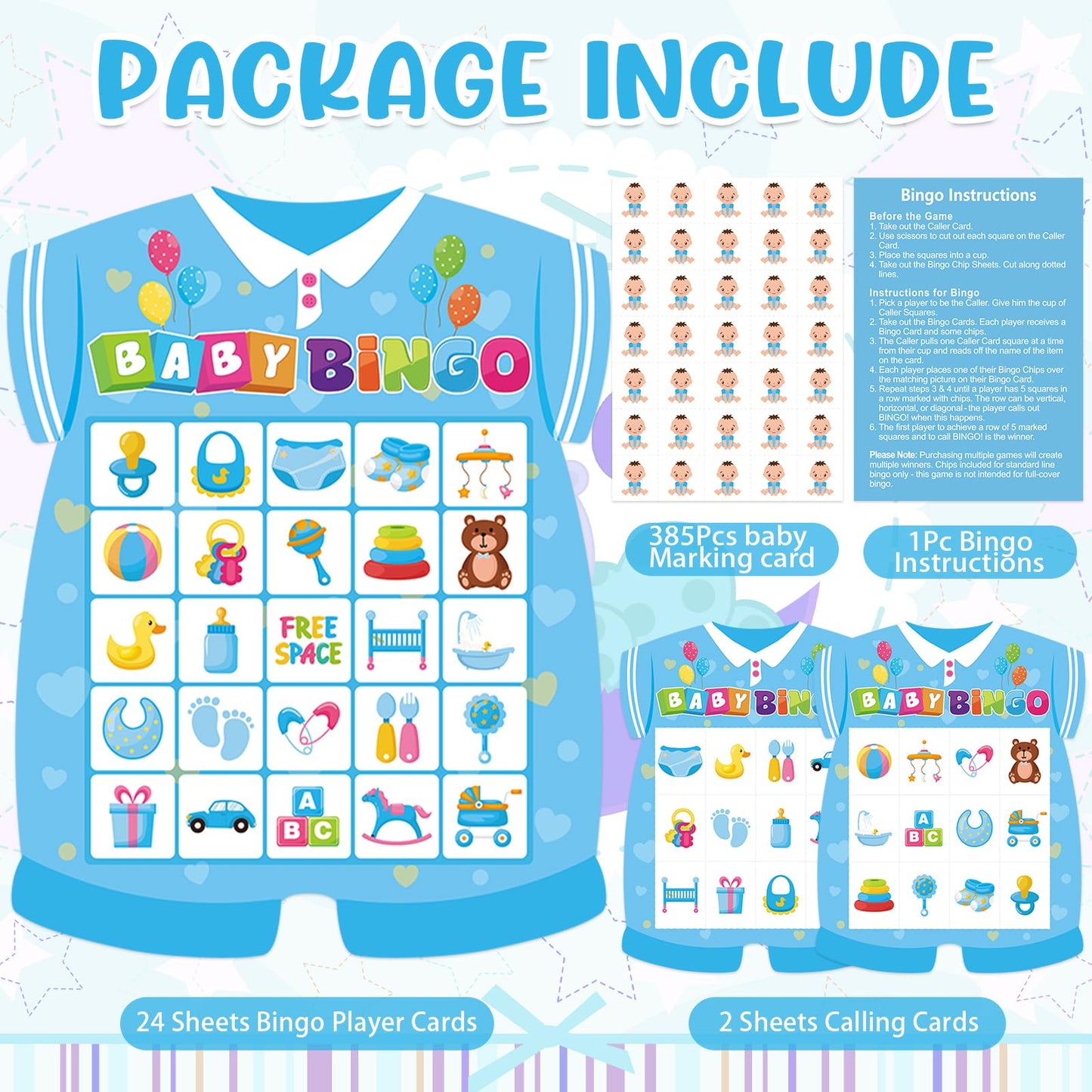 Leezead Baby Shower Bingo Game for Adults – 24 Players, Newborn Cards & Chips