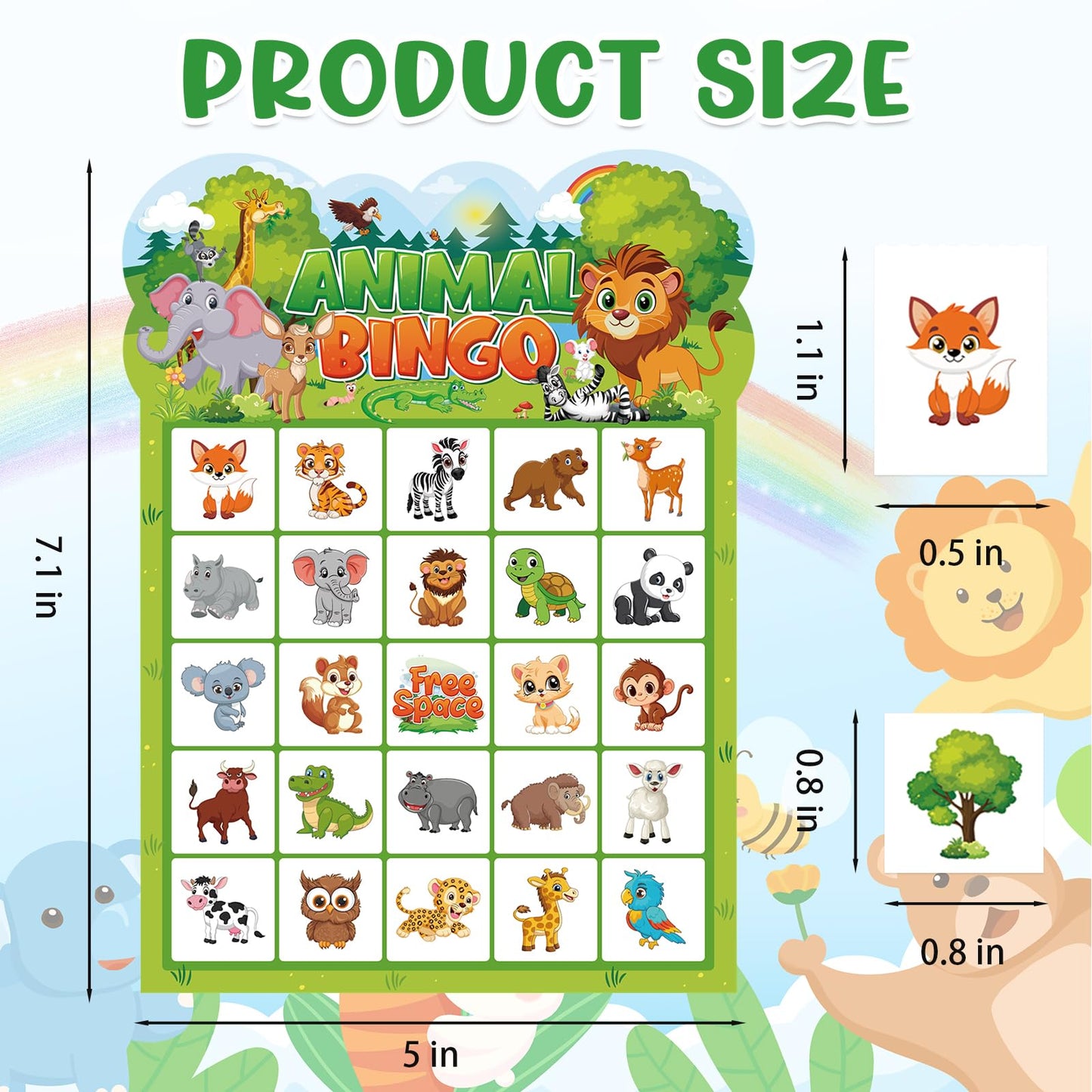 Leezead Animal Bingo Game — 24-Player Jungle Safari Cards for Parties, Classroom & Family Fun