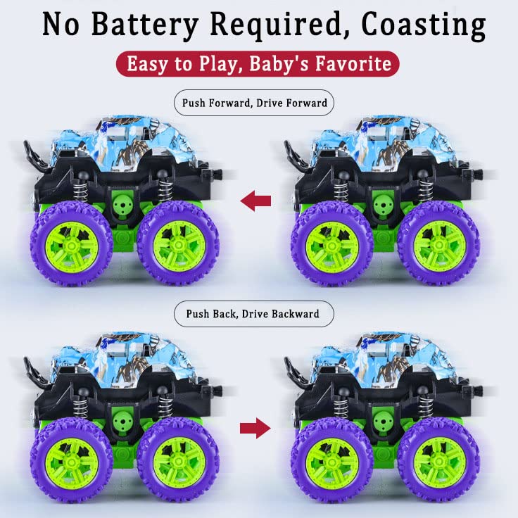 LEFEI Push & Go Friction Powered Car Set – 4 Monster Trucks for Kids 3-7