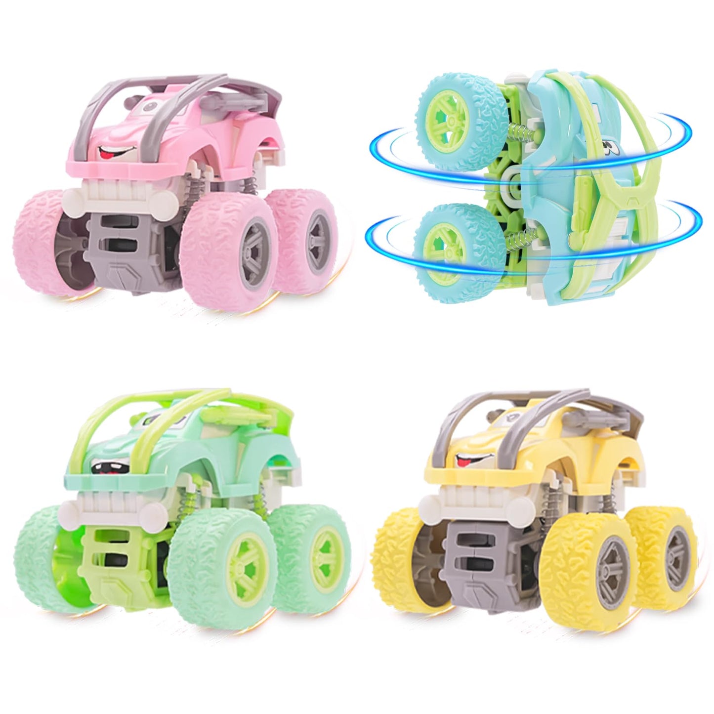 LEFEI Monster Truck Toys for Boys 3–7 | 4 Pack Push & Go Cars
