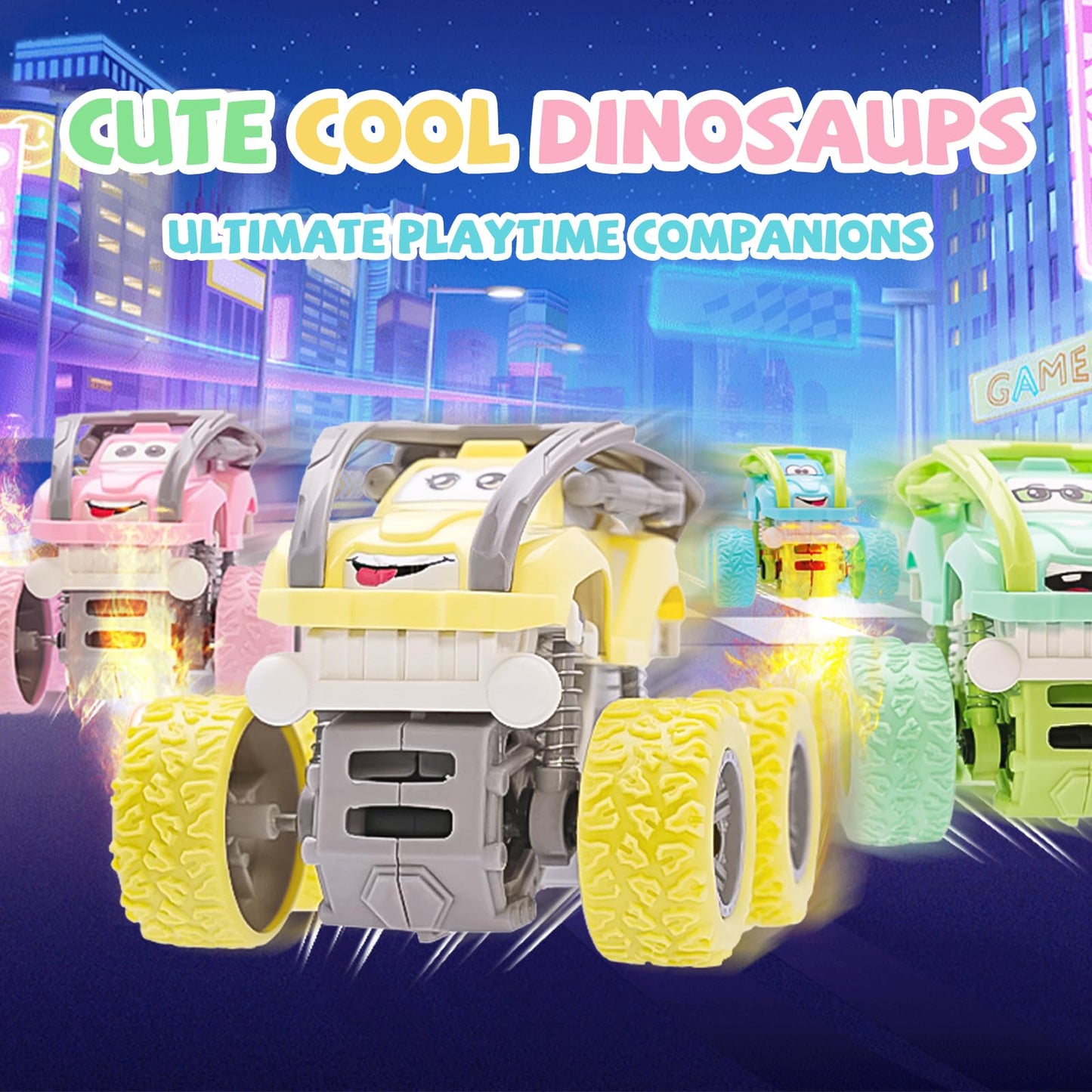 LEFEI Monster Truck Toys for Boys 3–7 | 4 Pack Push & Go Cars