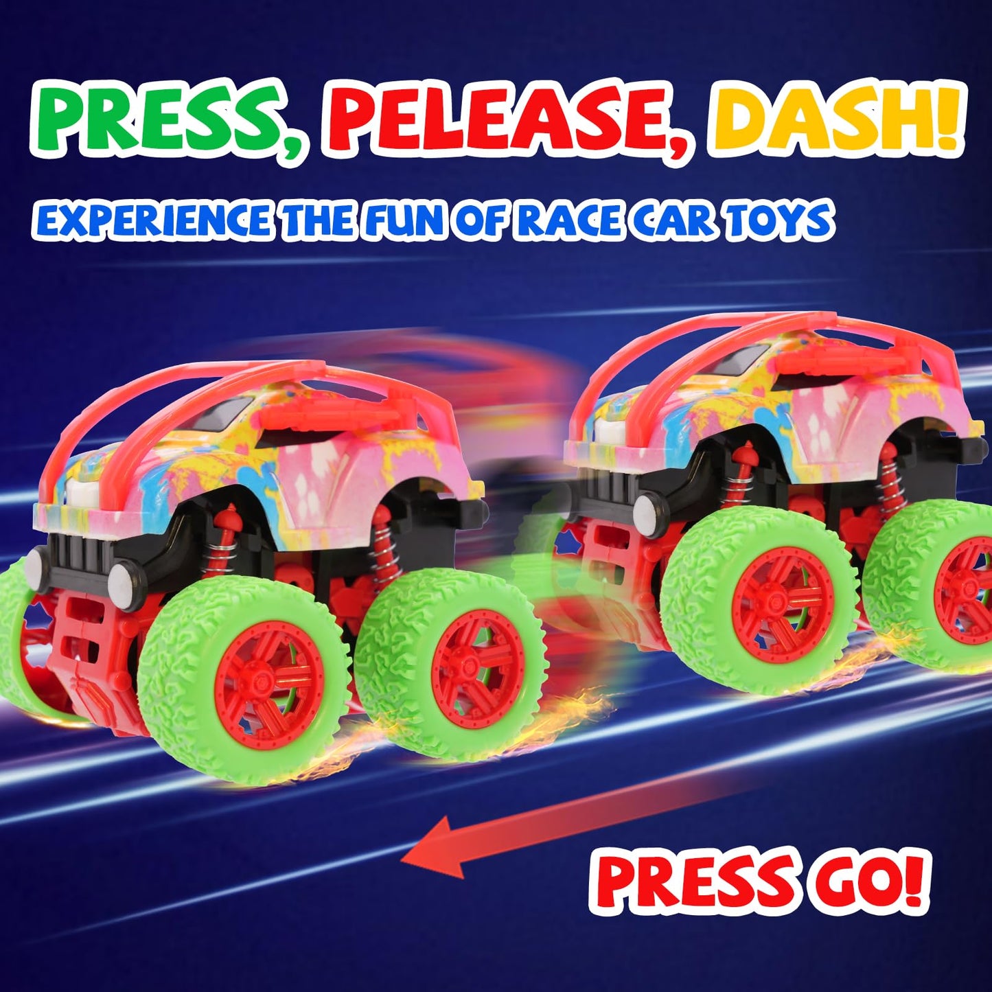 LEFEI Monster Truck 4-Pack – Push & Go Friction Cars for Kids 3–7