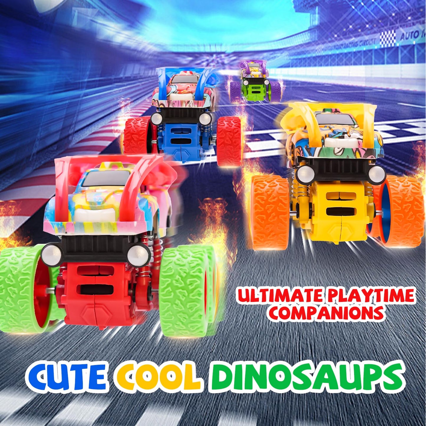 LEFEI Monster Truck 4-Pack – Push & Go Friction Cars for Kids 3–7