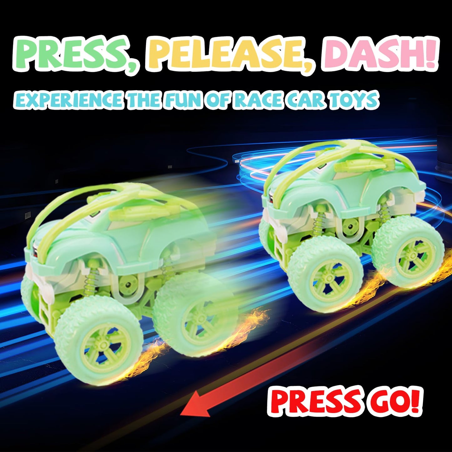 LEFEI Monster Truck Toys for Boys 3–7 | 4 Pack Push & Go Cars