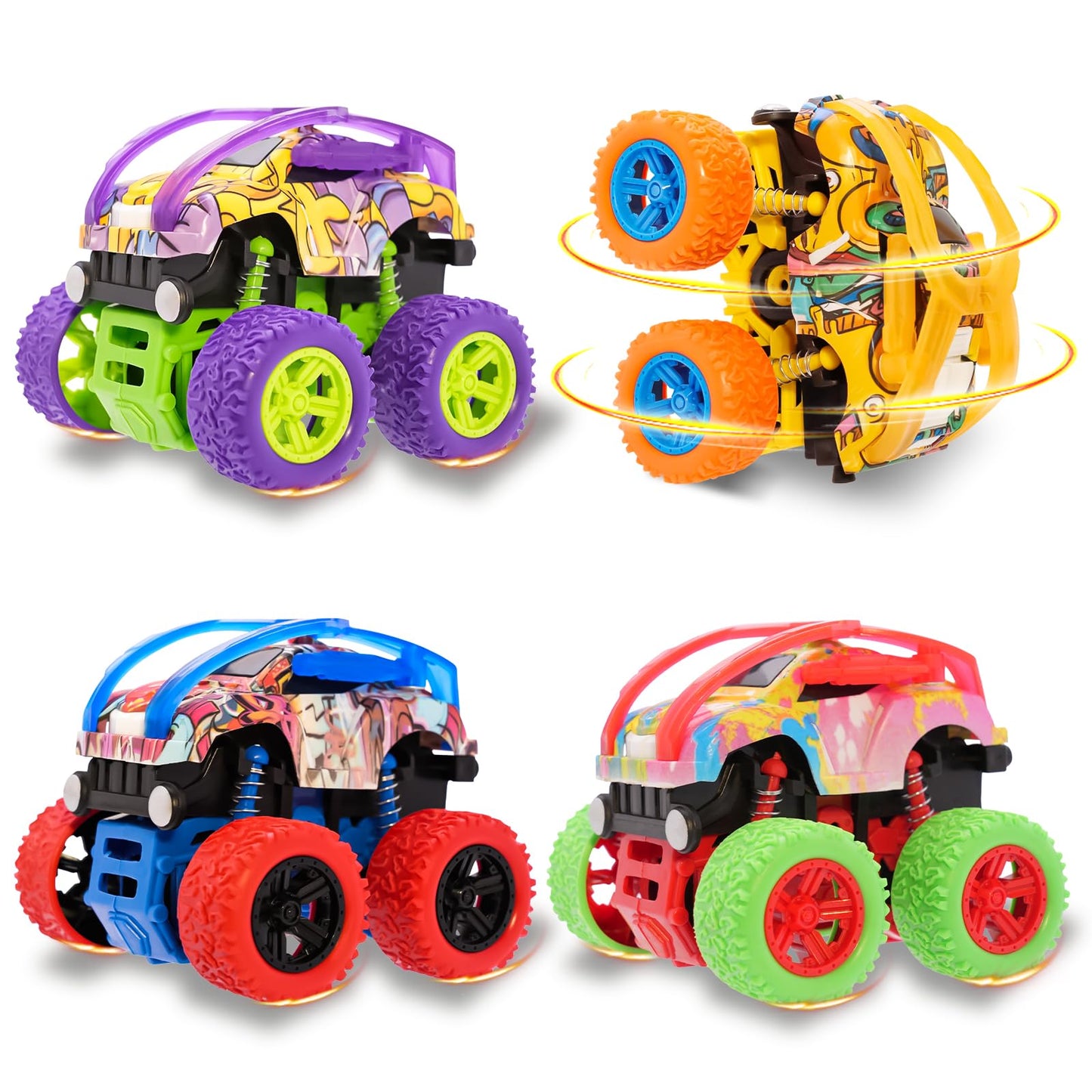 LEFEI Monster Truck 4-Pack – Push & Go Friction Cars for Kids 3–7