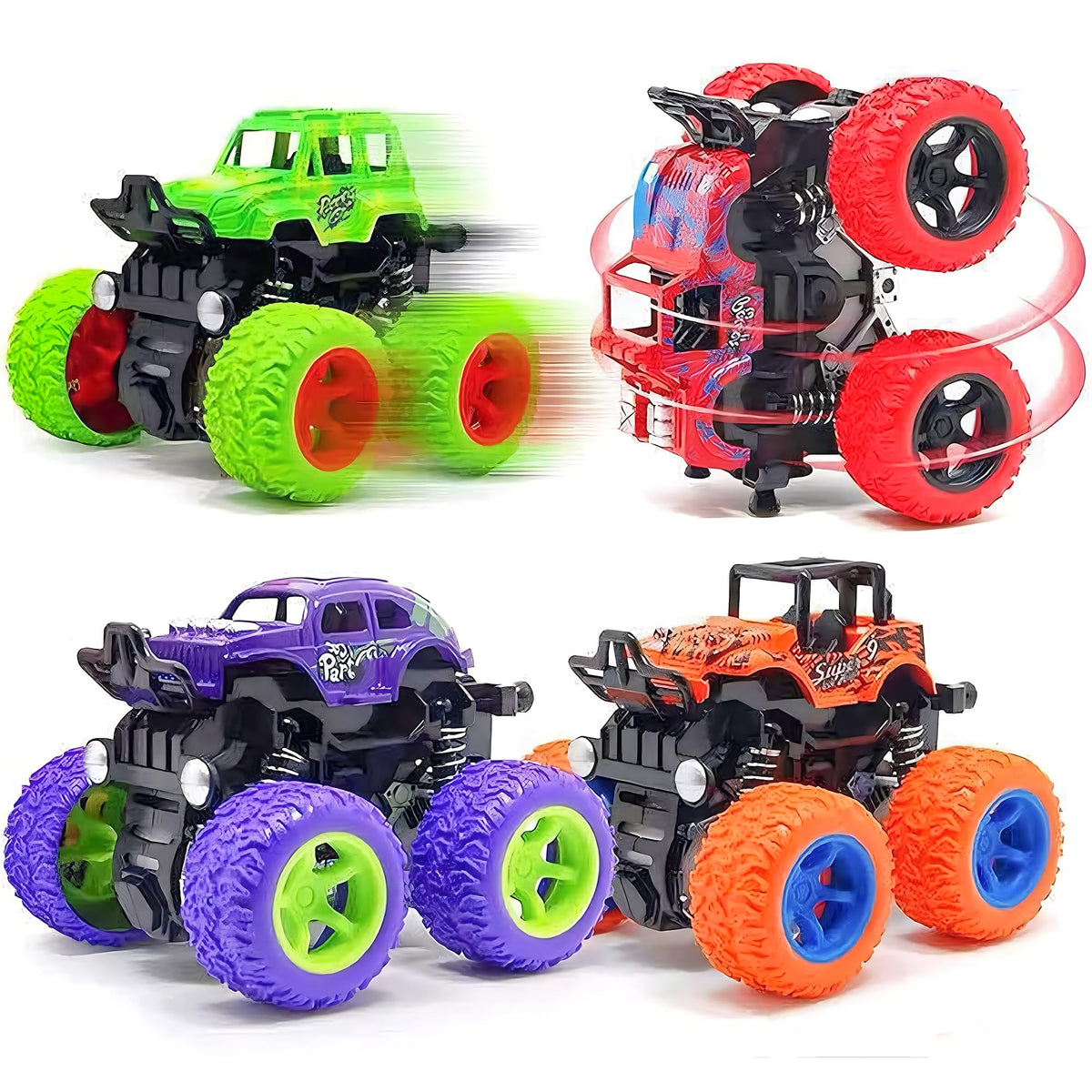LEFEI Monster Truck Set - 4 Pack Push & Go Friction Toys for Boys 3-7