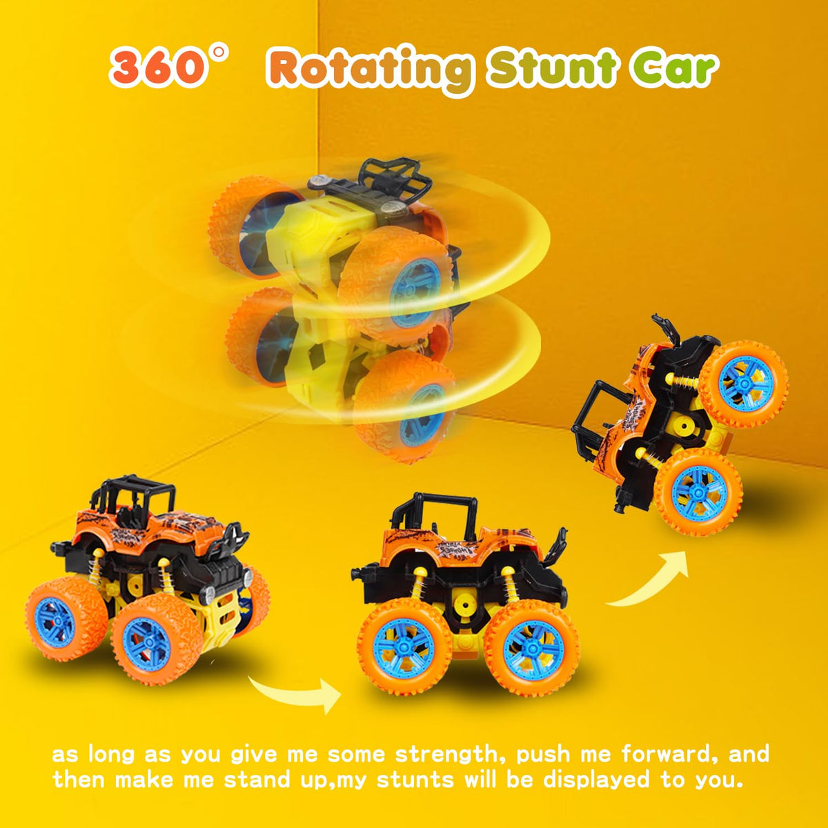 LEFEI Monster Truck Set - 4 Pack Push & Go Friction Toys for Boys 3-7
