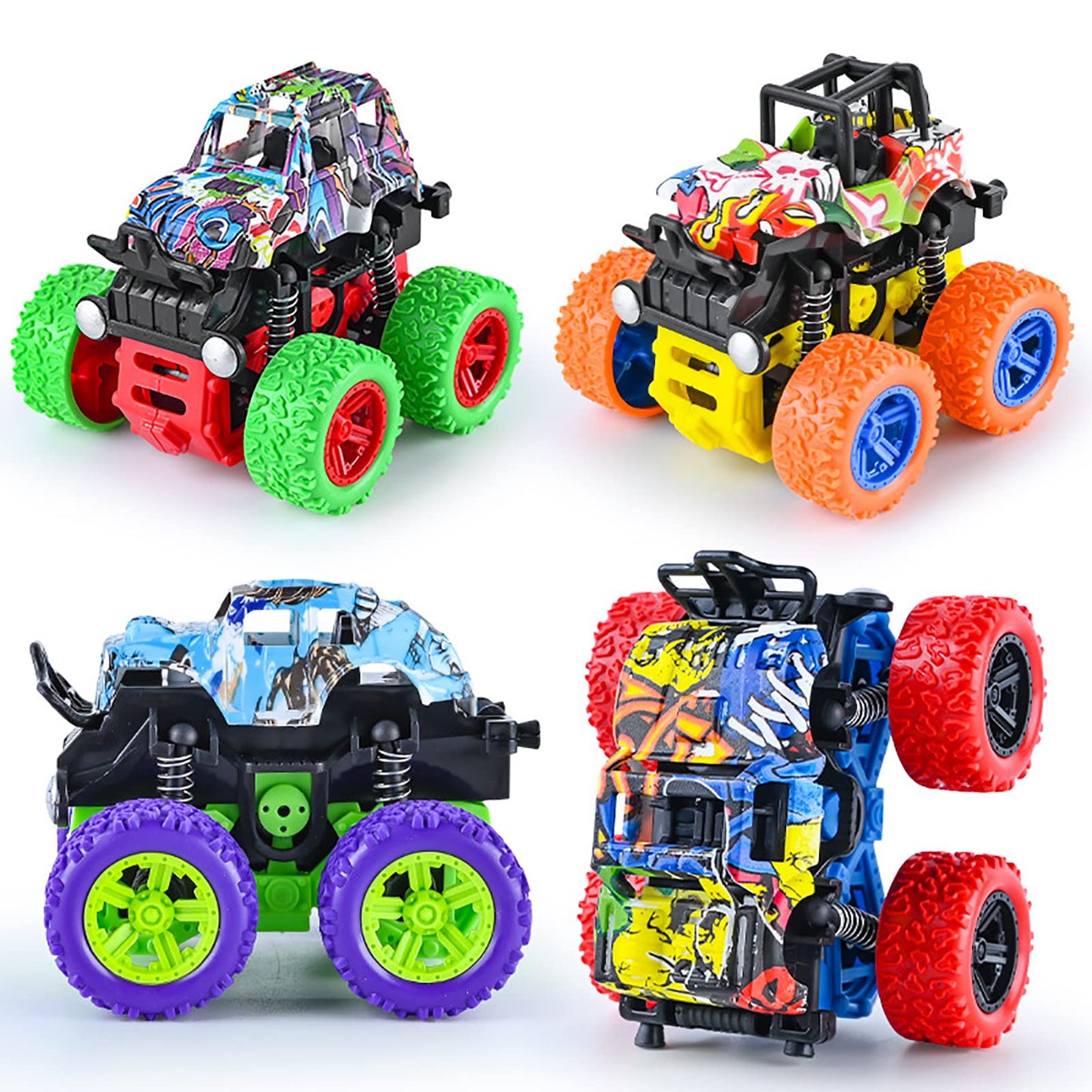 LEFEI Push & Go Friction Powered Car Set – 4 Monster Trucks for Kids 3-7